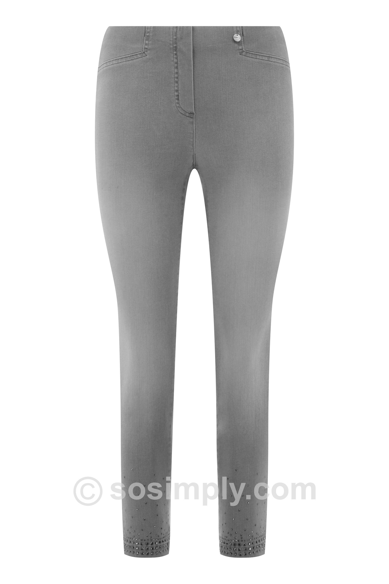 Robell Rose 09 Rhinestone Embellished Hem Jean Dark Grey 95