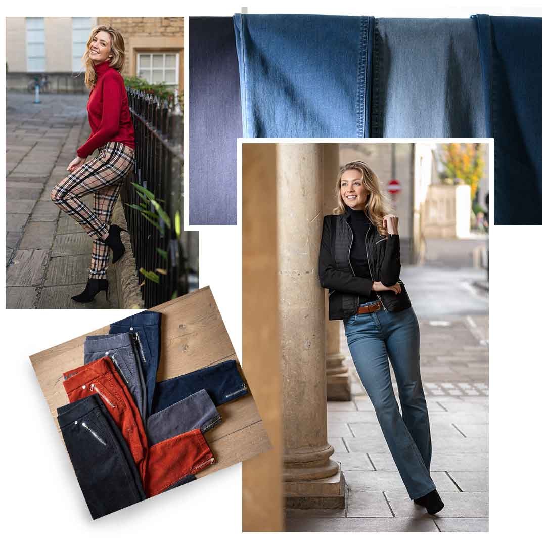 Robell Trousers and Denim, showing the colours and patterns.