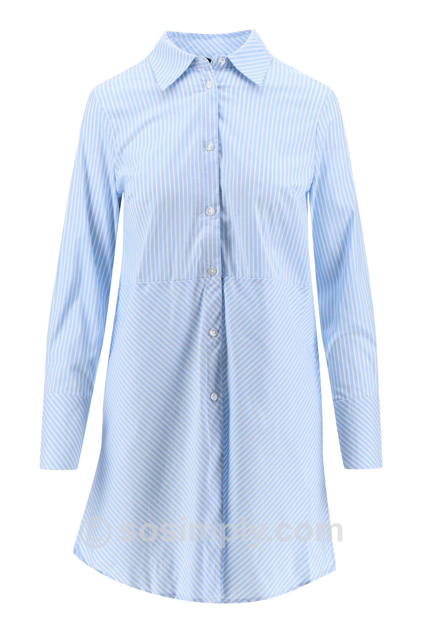 Sunday Lykke Oversized Striped Longline Shirt Sky Blue 63