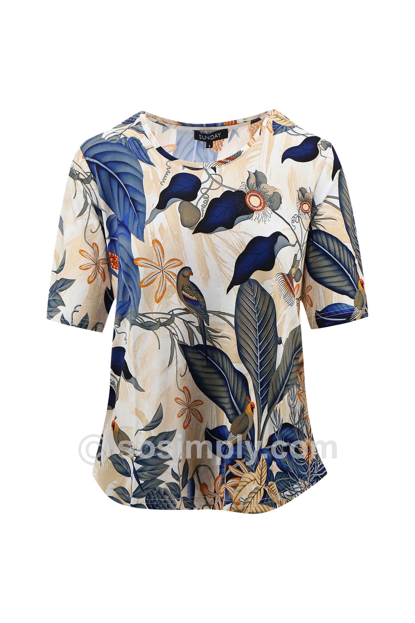 Sunday Märta Botanical Bird Top Imperial Blue 65