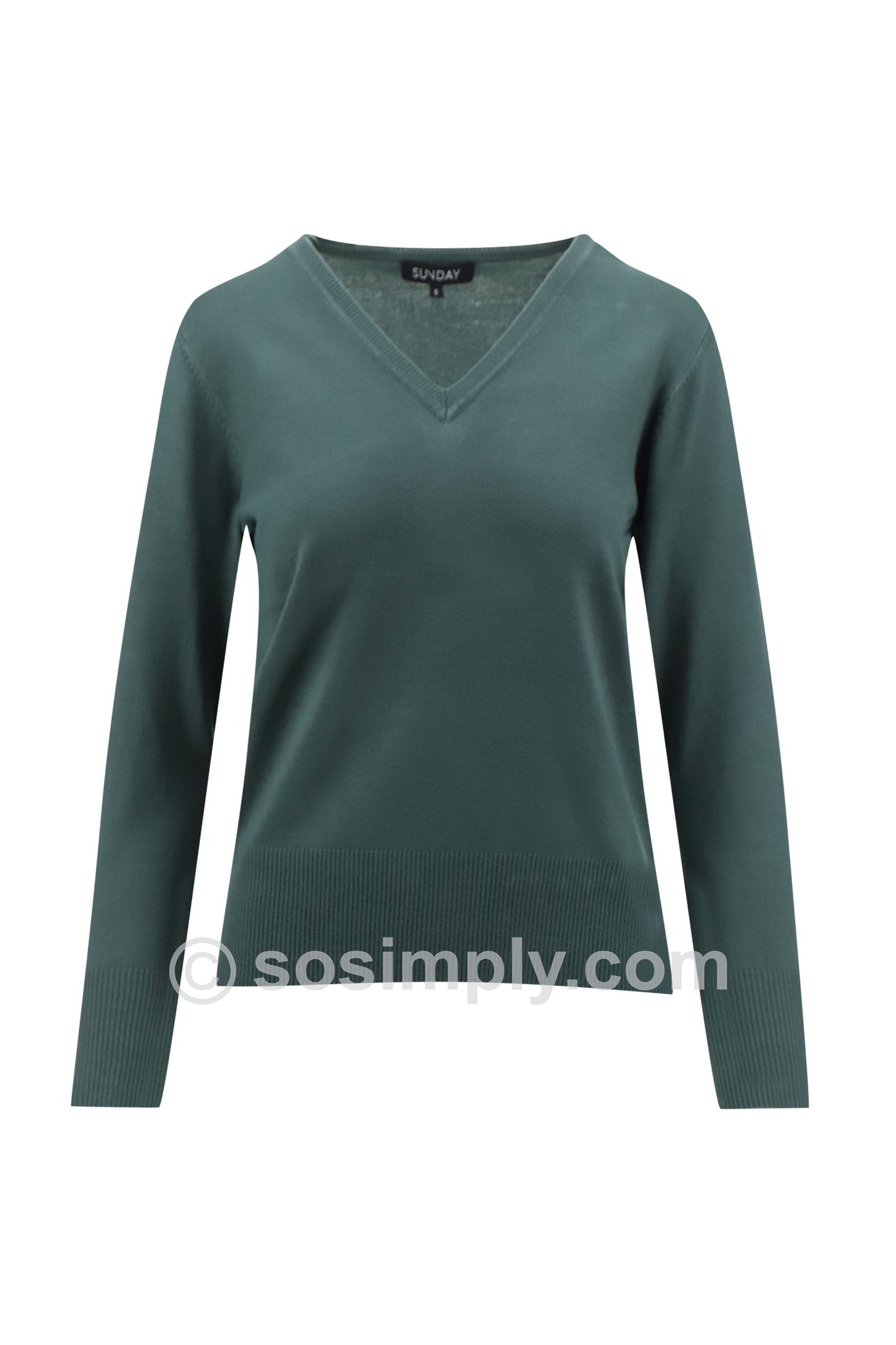 Sunday Ester Fine Knit V Neck Jumper Olive Green 87