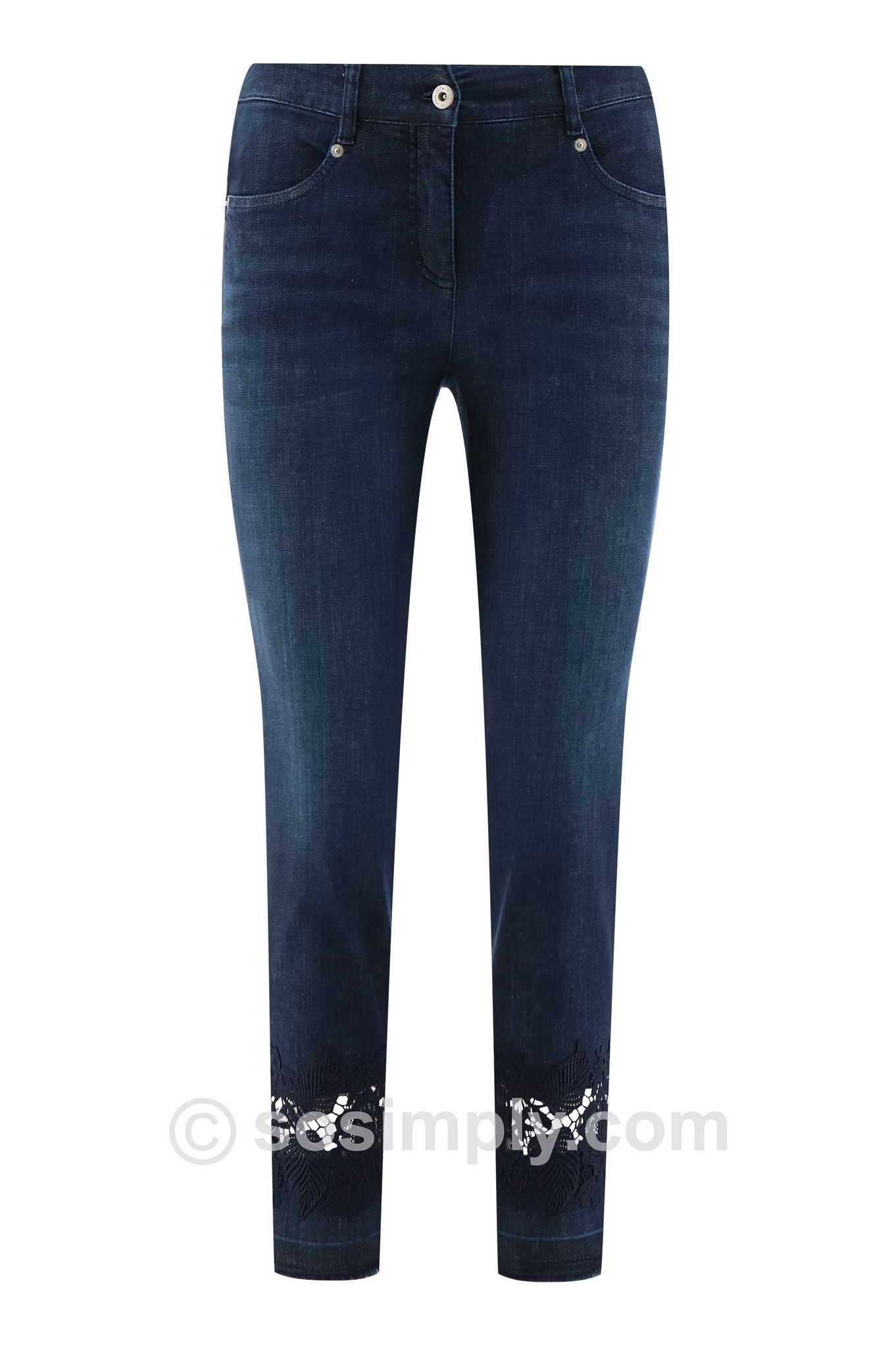Robell Elena 09 Leaf Lace Hem Denim Jean Navy 69