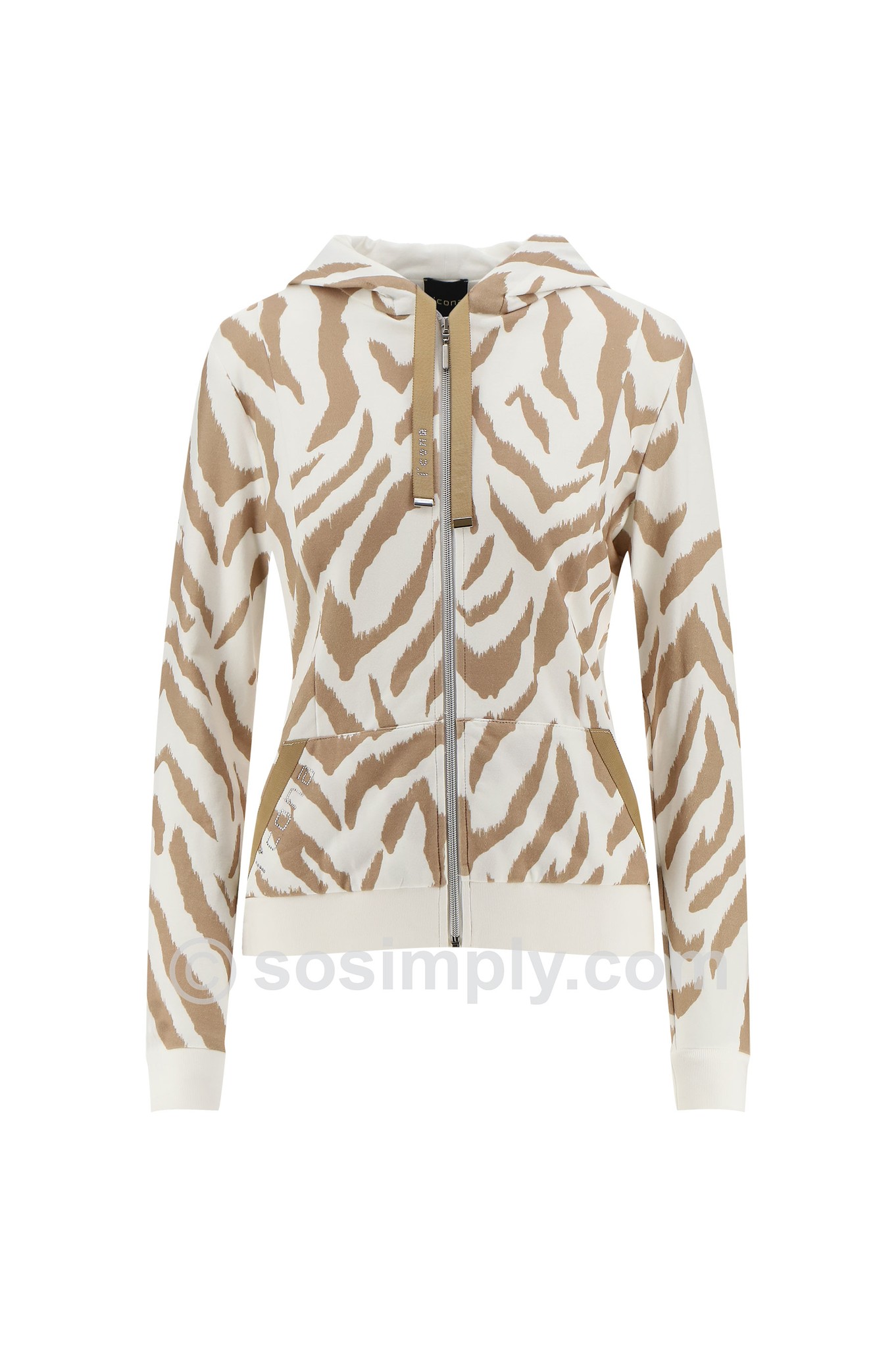 I’cona Luxe Zebra Print Zip Up Hooded Jacket