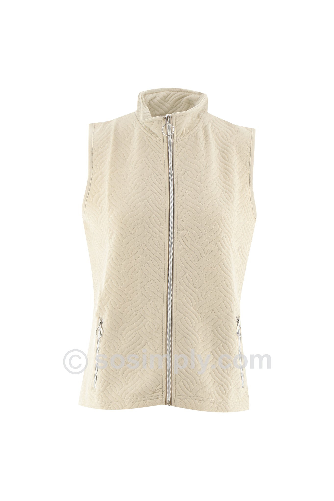 Sunday Joy Chevron Jersey Zip Gilet Beige 14