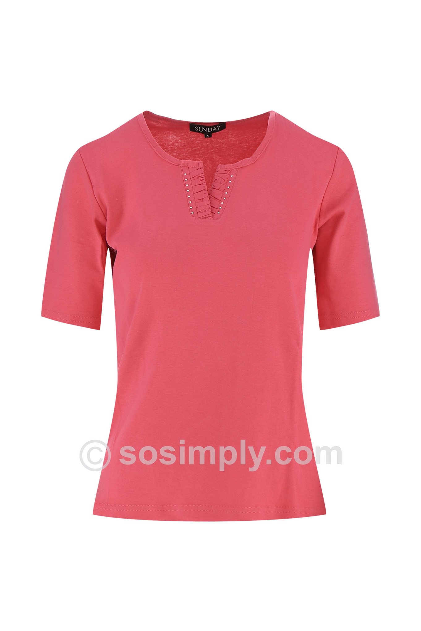 Sunday Round Split Diamante Cotton T-Shirt Azalea 55