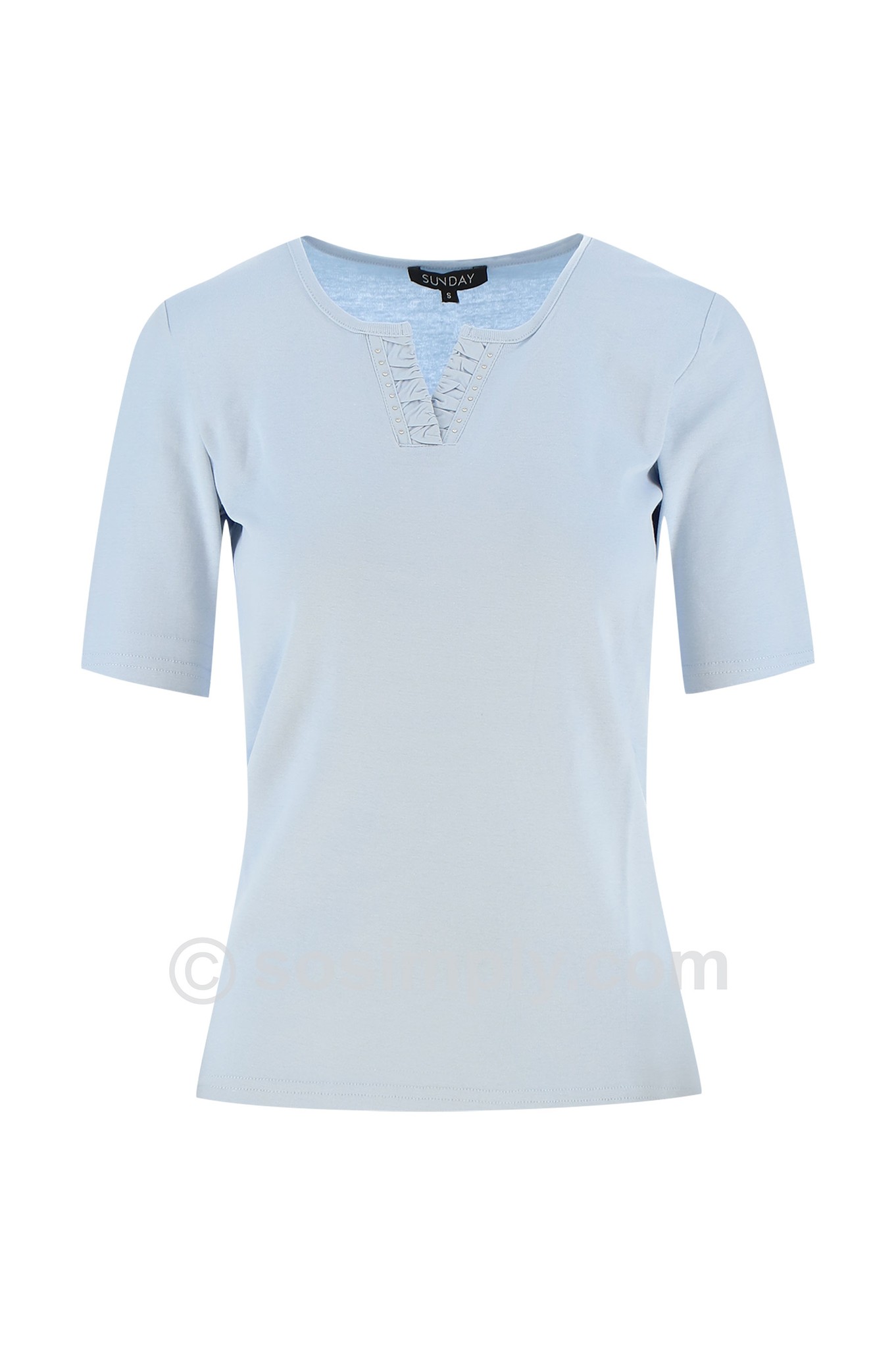 Sunday Round Split Diamante Cotton T-Shirt Chambray Blue 630