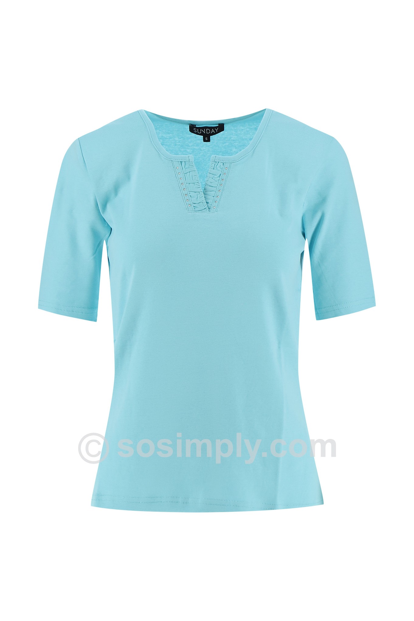 Sunday Round Split Diamante Cotton T-Shirt Aqua Marine 70A