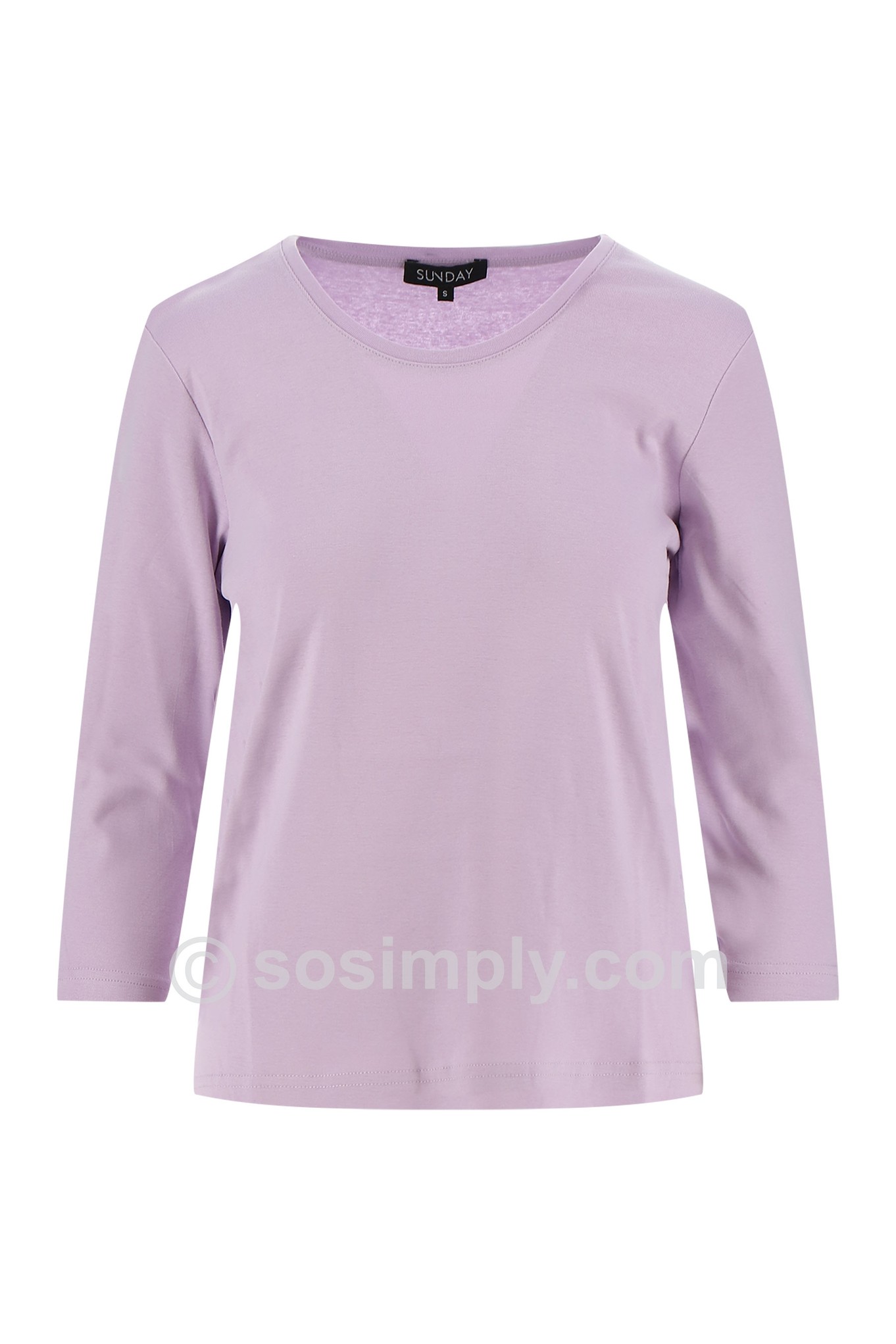 Sunday Scoop Neck Cotton Top 3/4 Sleeve Soft Lavender 52