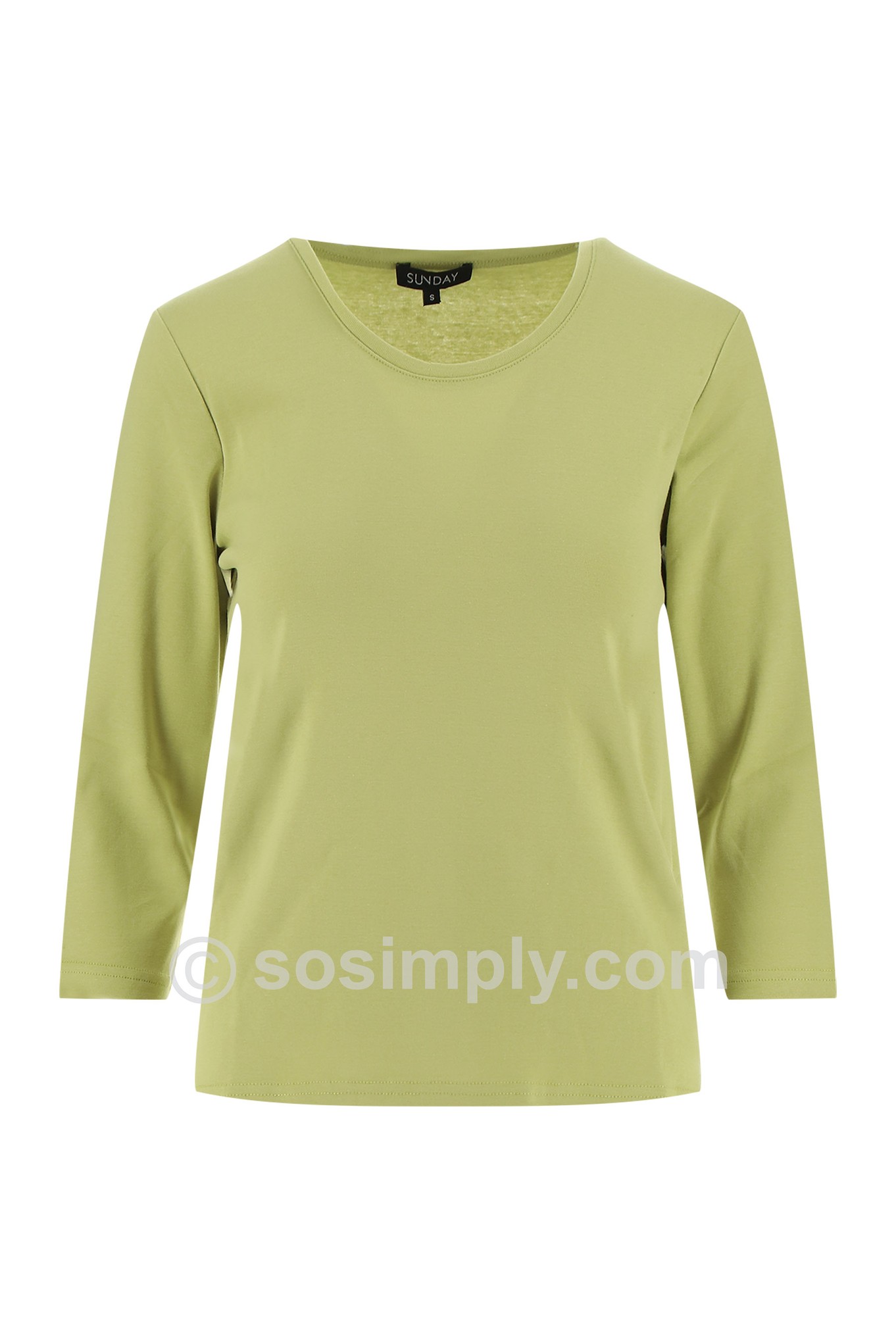 Sunday Scoop Neck Cotton Top 3/4 Sleeve Green Oasis 82