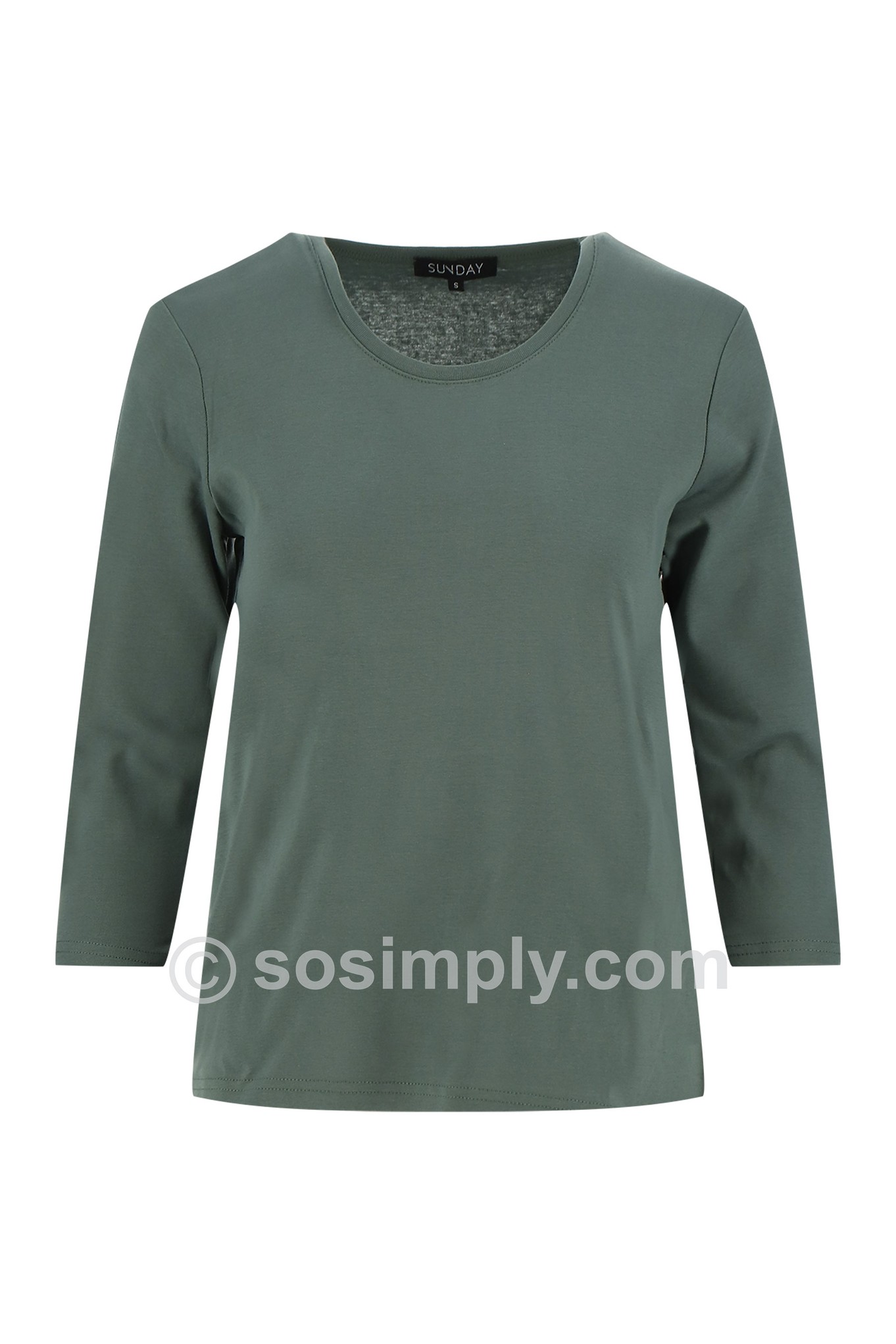 Sunday Scoop Neck Cotton Top 3/4 Sleeve Olive Green 87