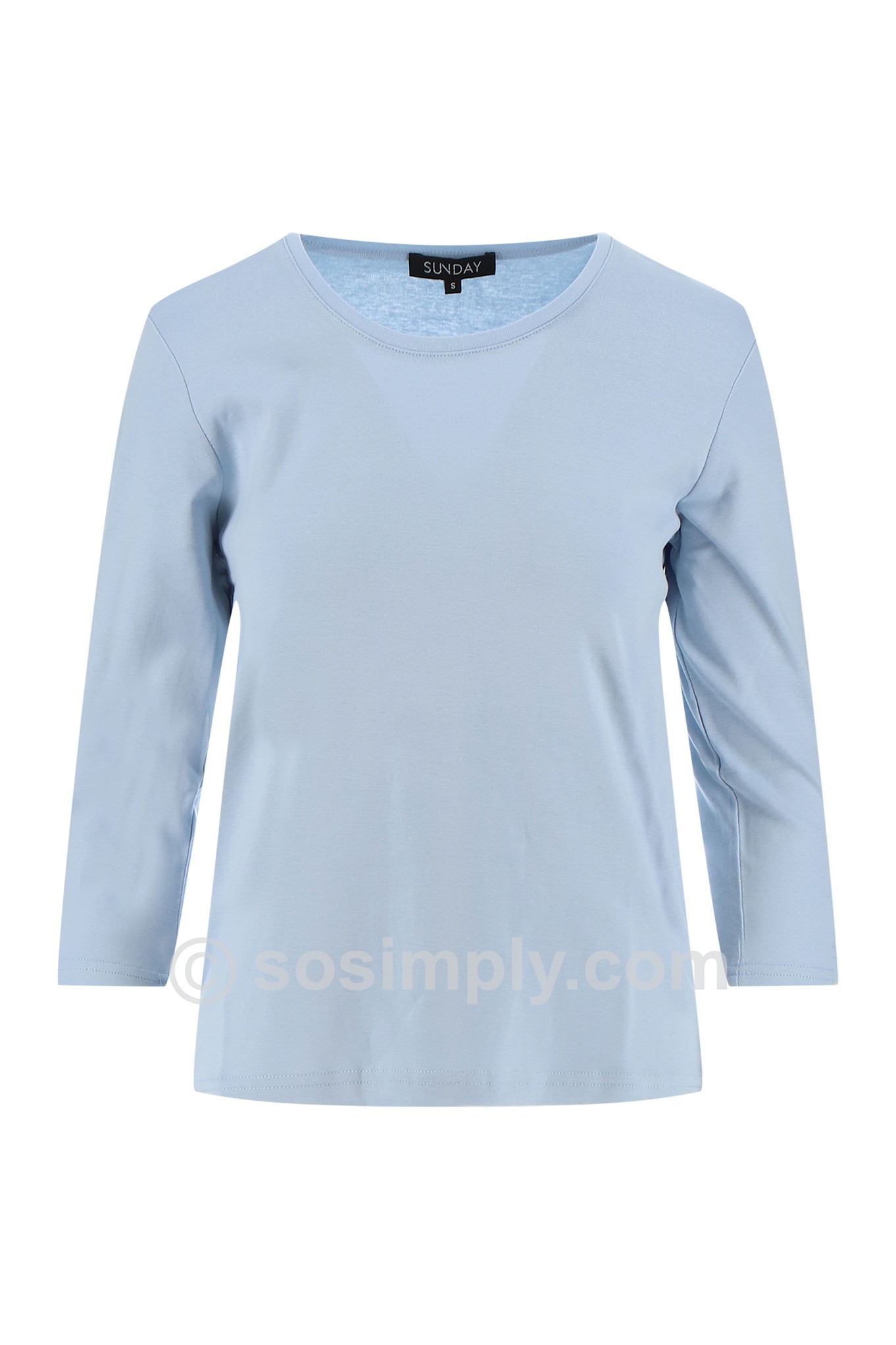 Sunday Scoop Neck Cotton Top 3/4 Sleeve Chambray Blue 630