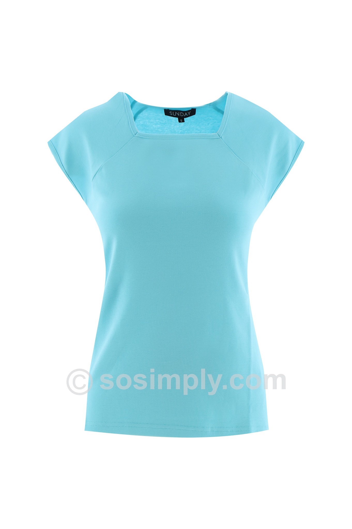Sunday Square Neck Cap Sleeve T-Shirt Aqua Marine 70A