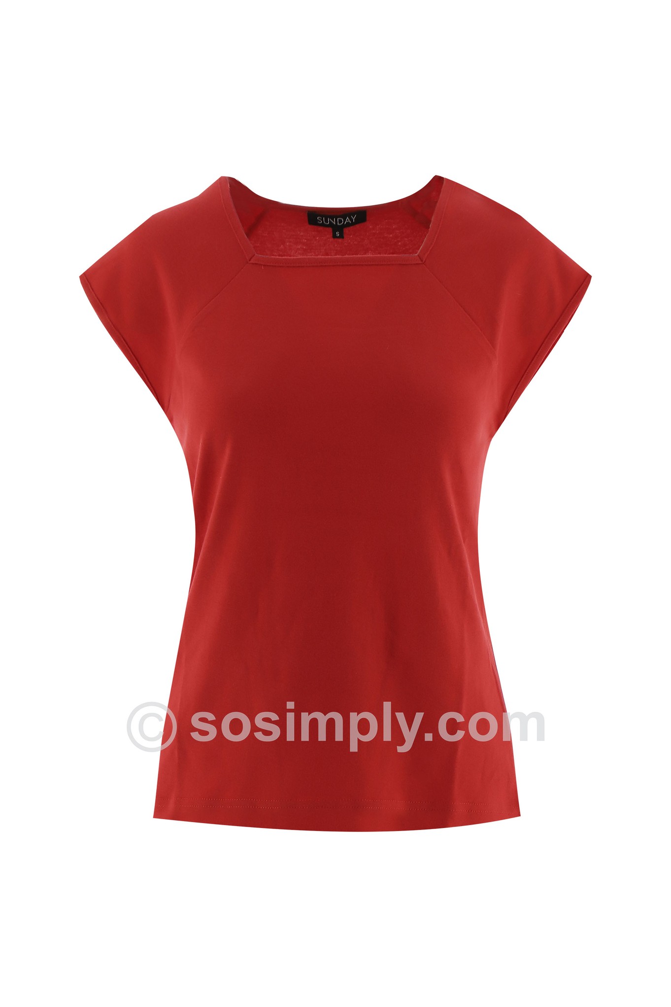 Sunday Square Neck Cap Sleeve T-Shirt Red 480