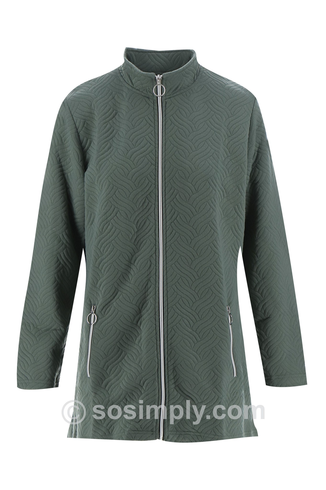 Sunday Joyce Chevron Jersey Zip Jacket Olive Green 87