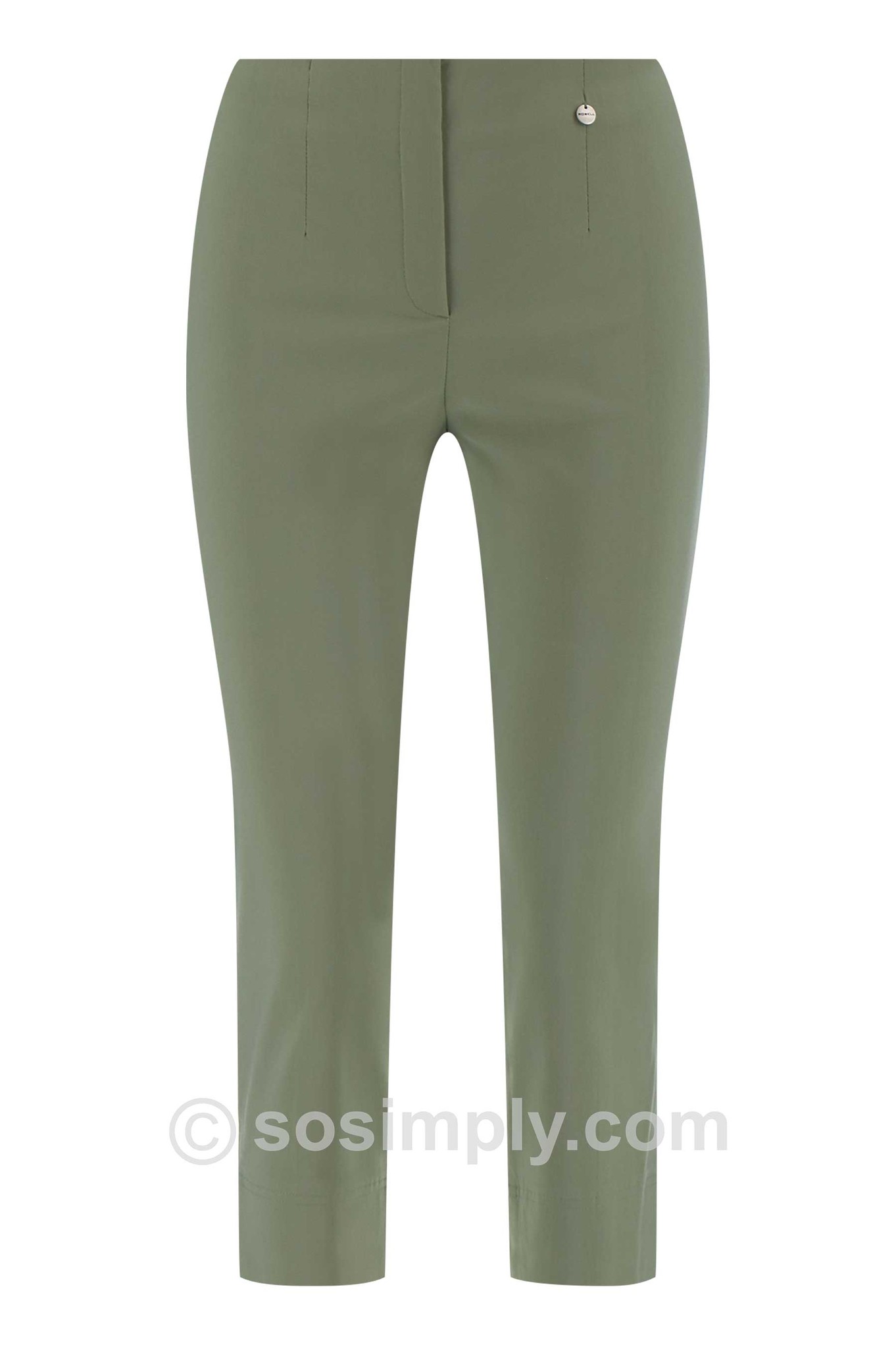 Robell Marie 07 Crop Trouser Khaki Green 860
