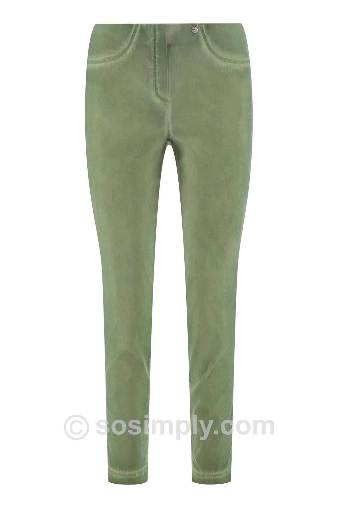 Robell Bella 09 Cold Dye Vintage Capri Trousers Dark Olive 88