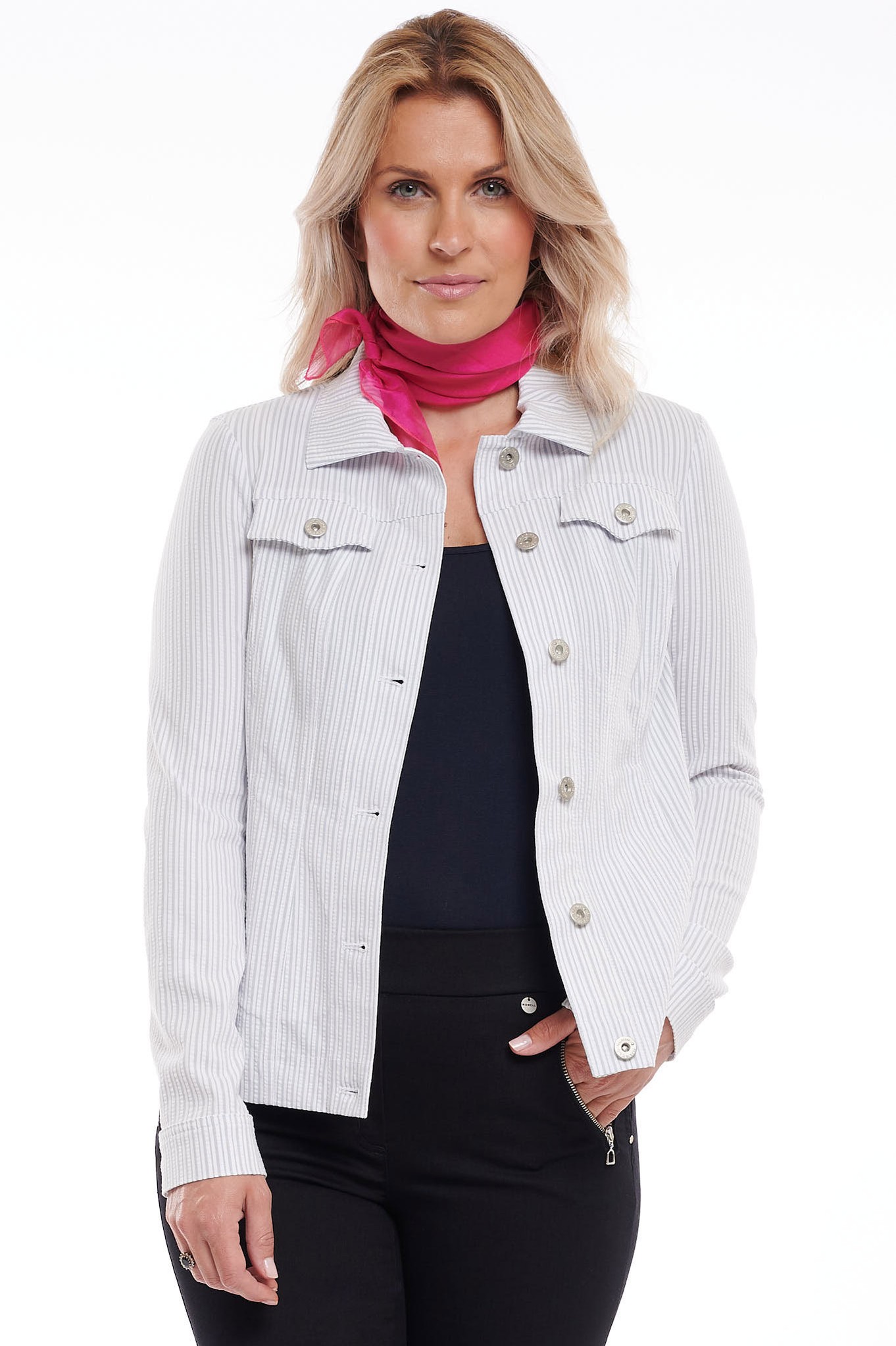 Robell Pinstripe Seersucker Happy Jacket Light Grey 920