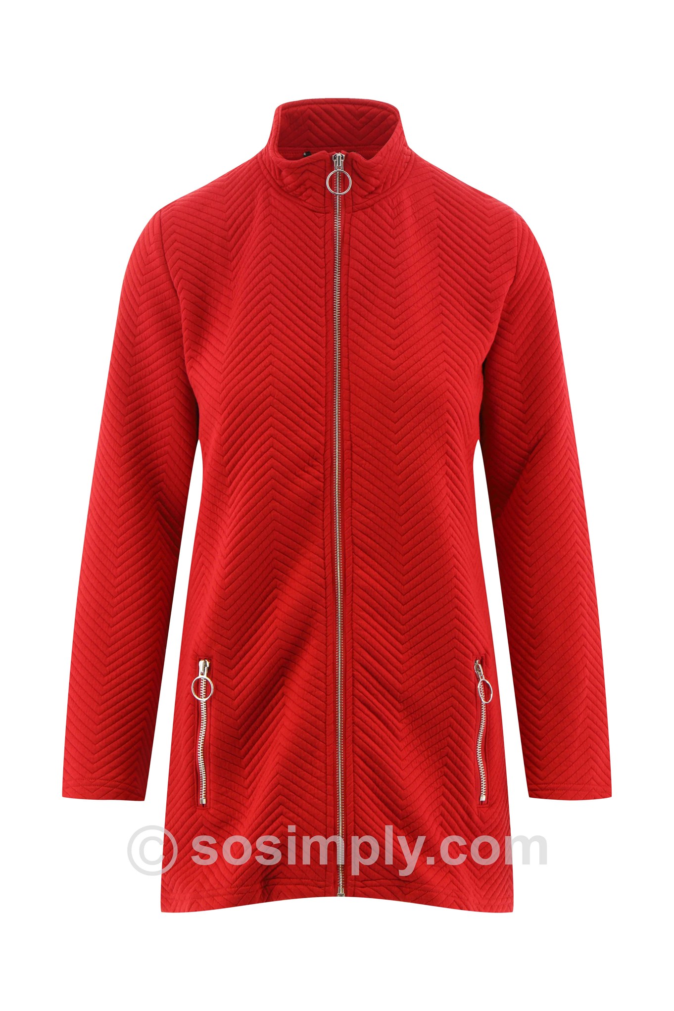 Sunday Joyce Chevron Jersey Zip Jacket in Ruby Red
