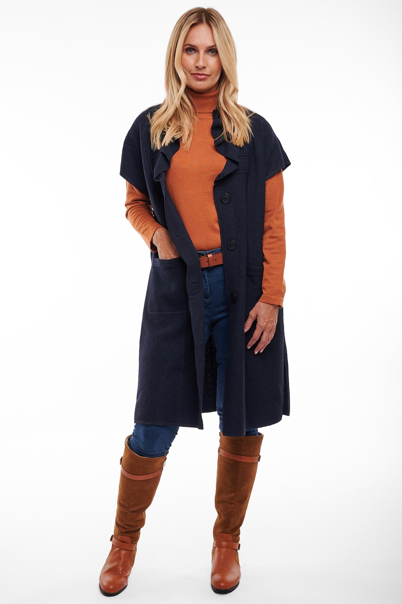 Noen Juni Longline Waistcoat Dark Indigo 768