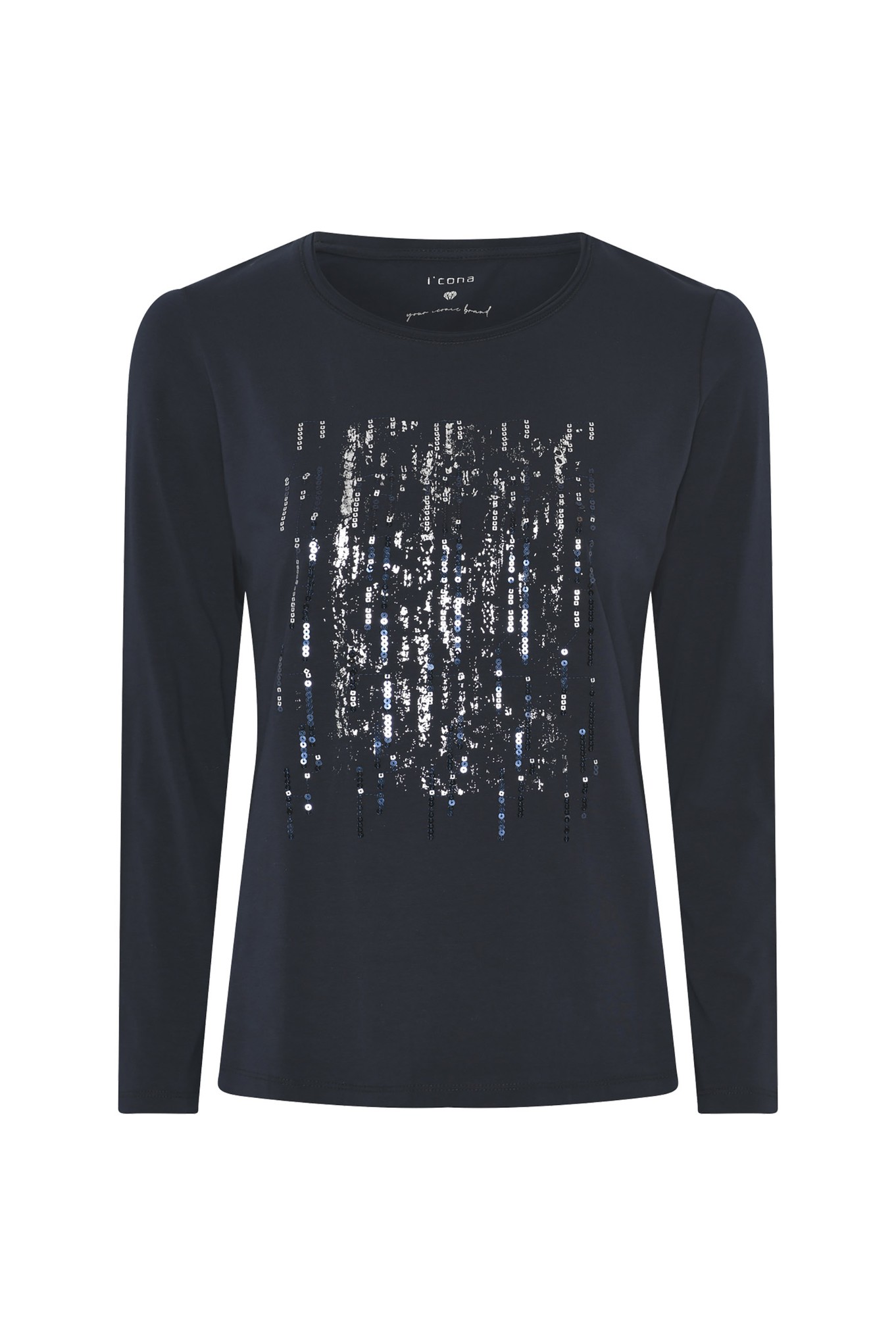 I'cona Abstract Sequin Long Sleeve Top Navy 69