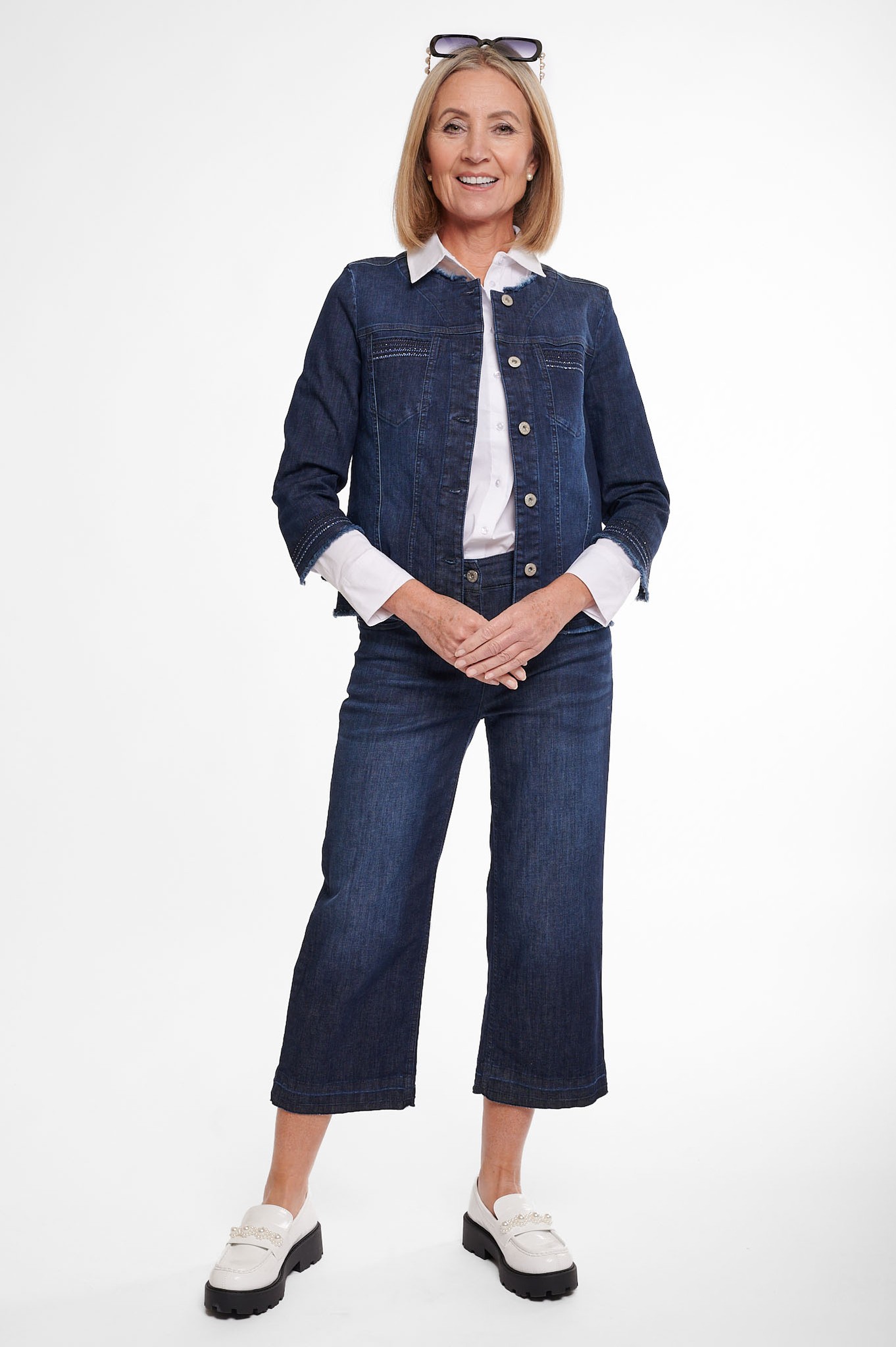 Robell Helle Crop Denim Culottes Navy 69