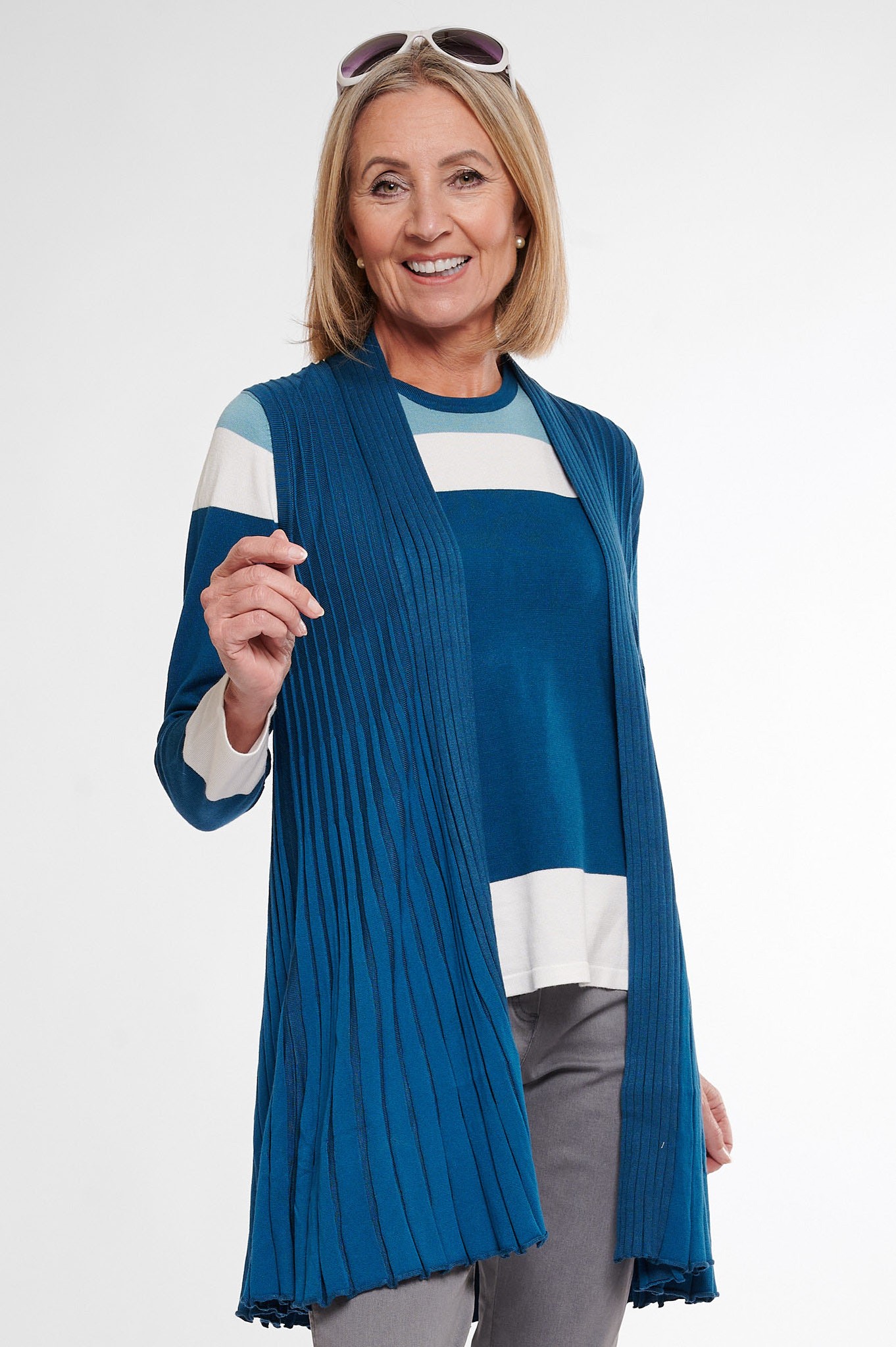 Sunday Gaynor Sleeveless Pleated Cardigan Kingfisher Blue 78