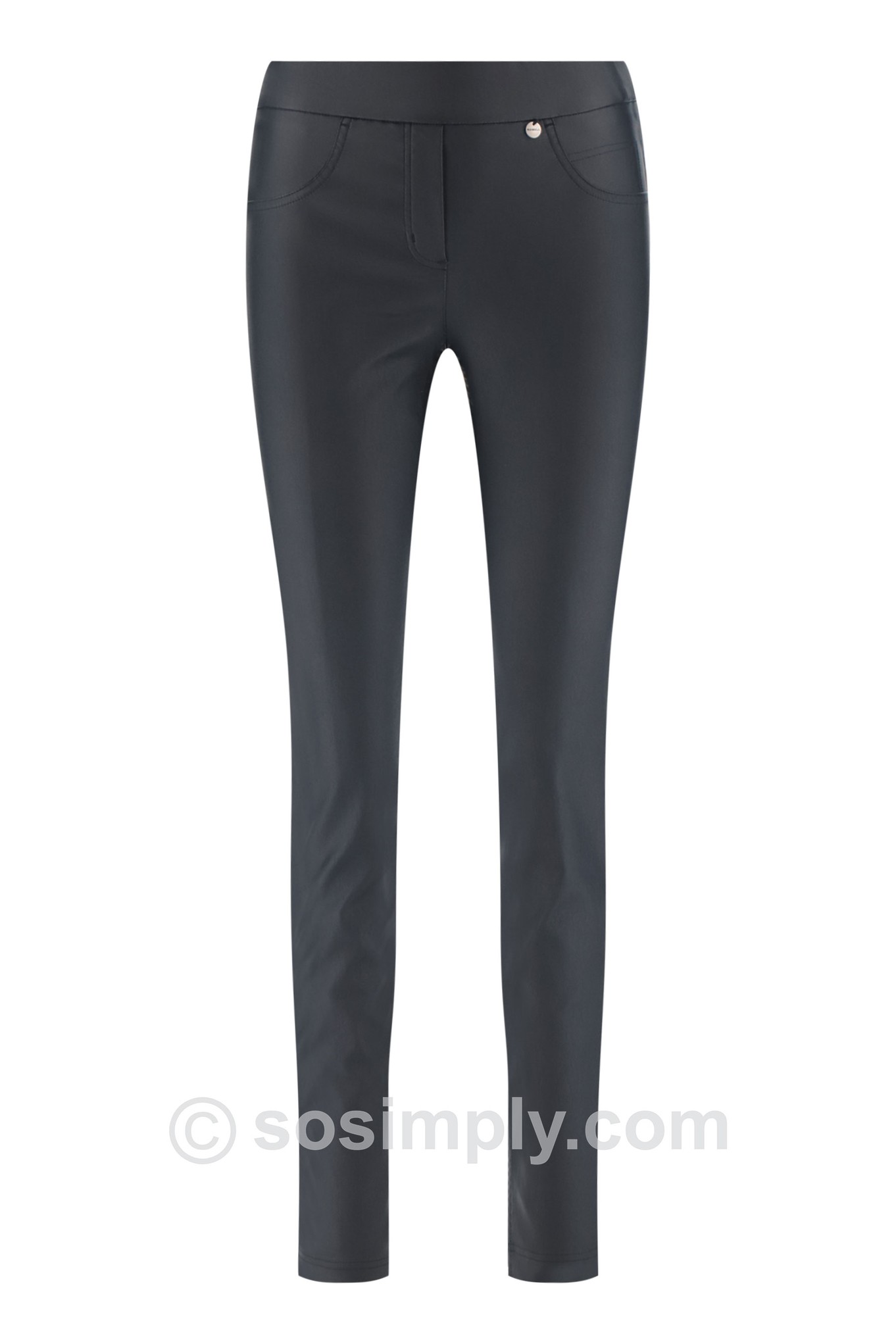 Robell Rose Faux Leather Trouser Navy 69