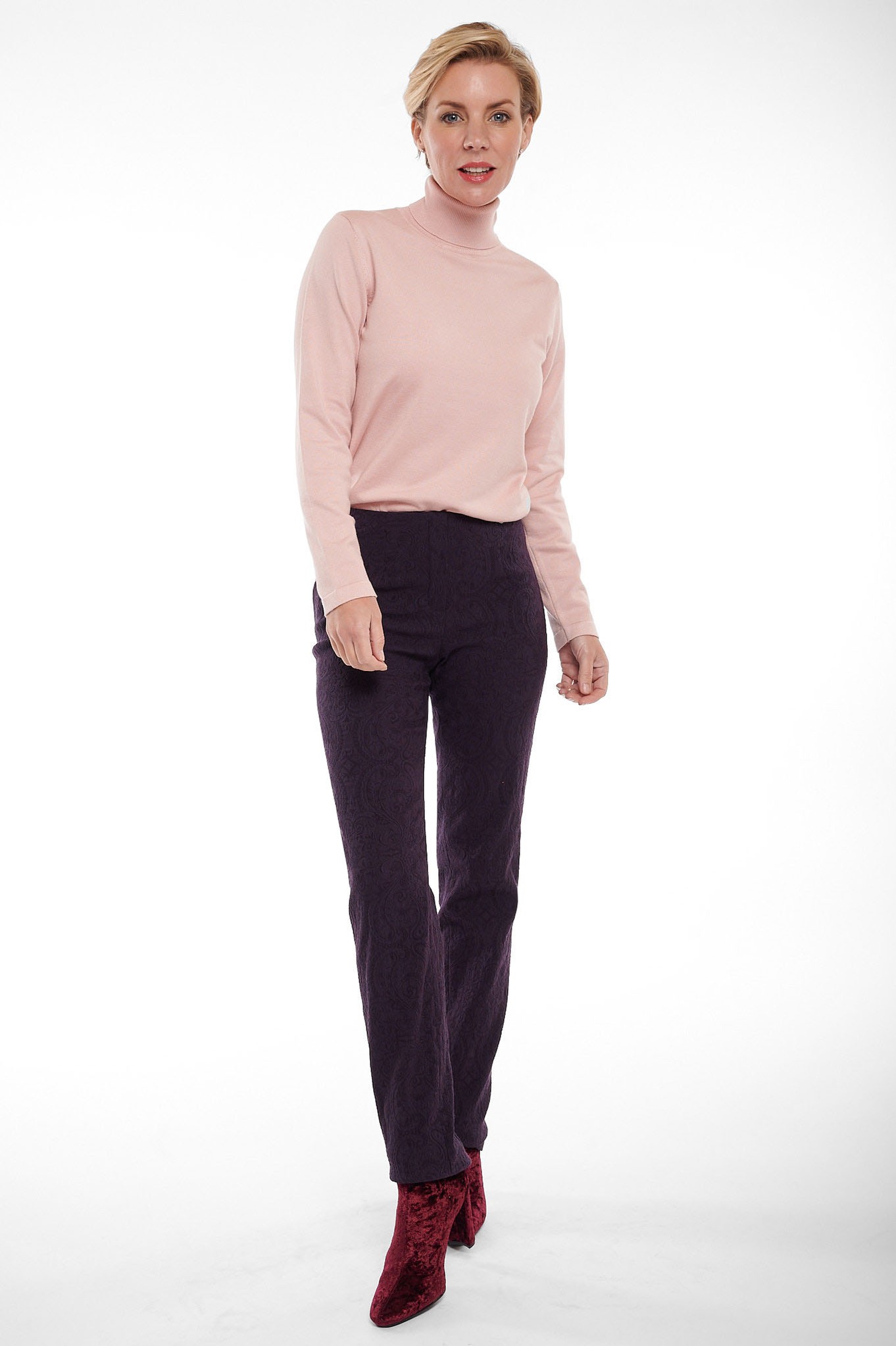 Robell Marie Paisley Jacquard Trouser Dark Plum 591