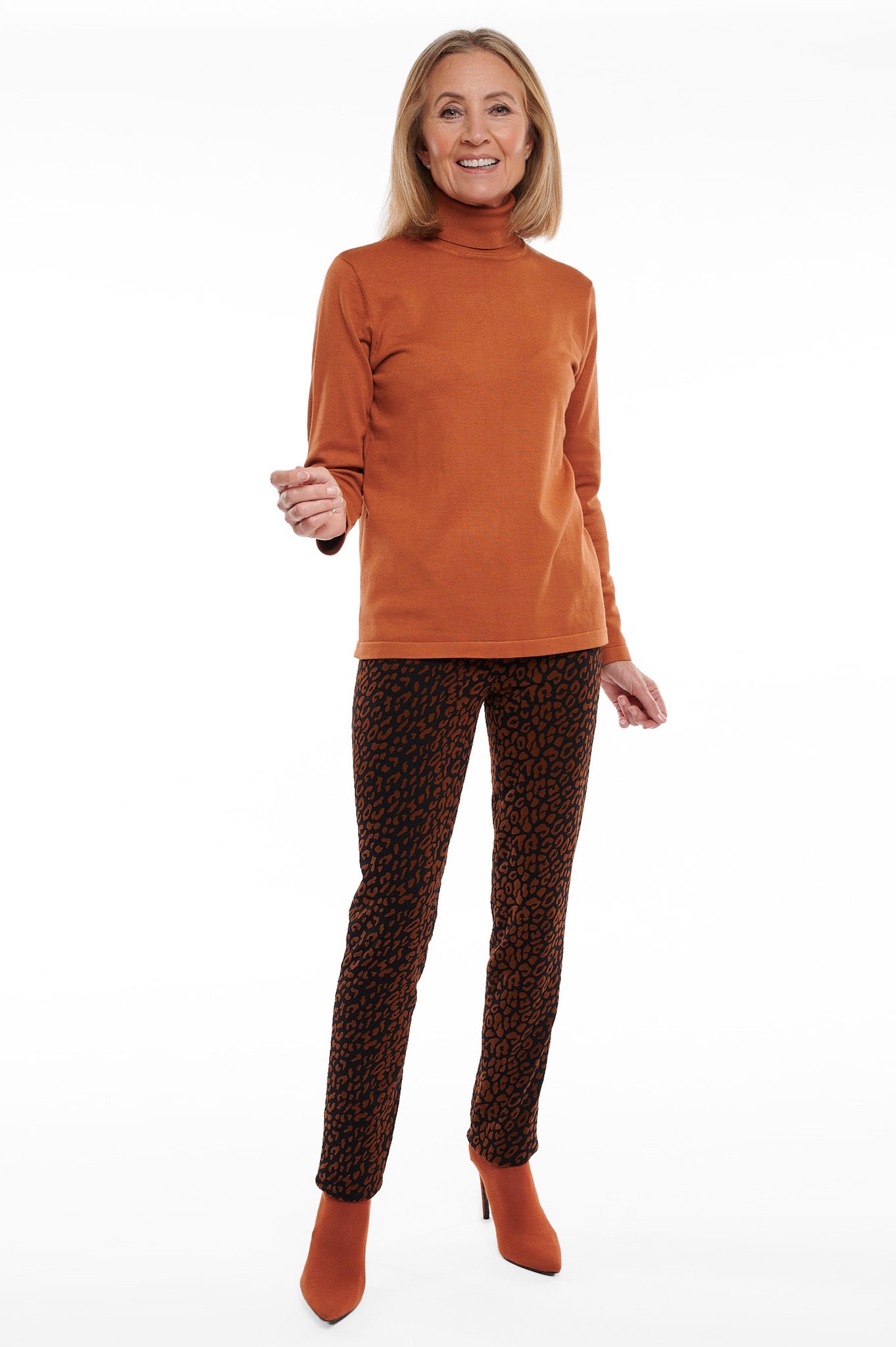 Robell Rose Leopard Velour Pattern Trouser Black and Tan 29
