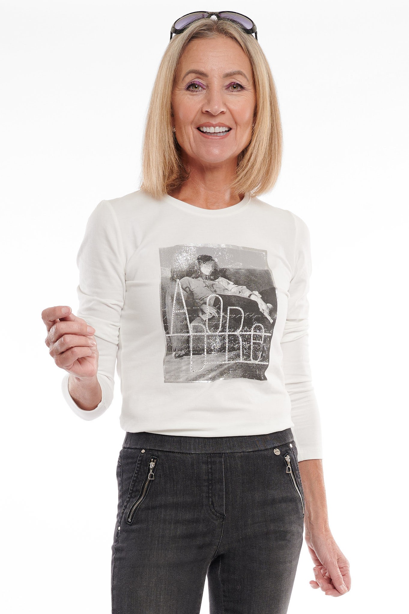 I'cona Adore Logo Long Sleeve Top Cream 11