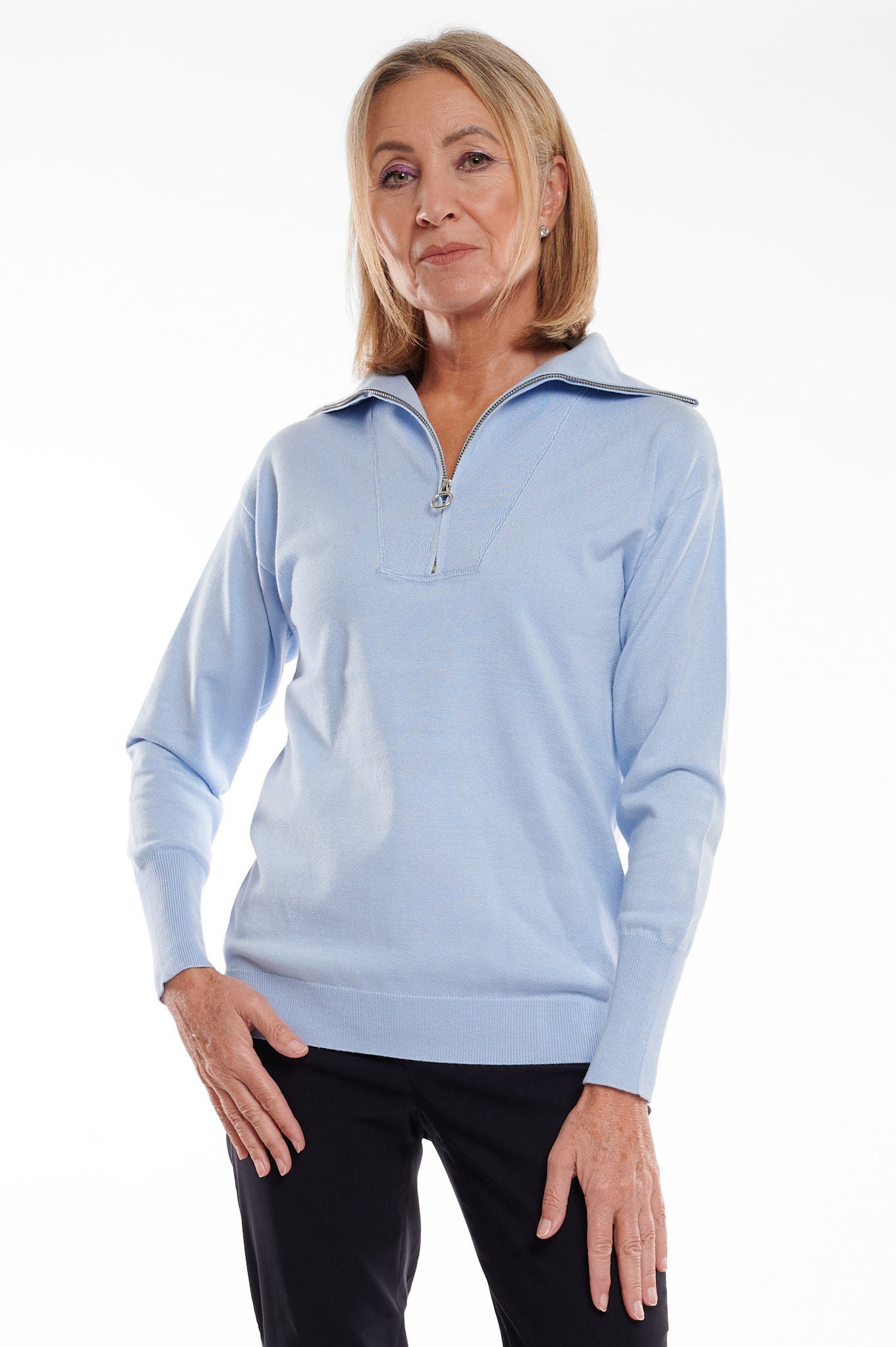 Sunday Etta Collared Half Zip Relaxed Jumper Medium Blue 77