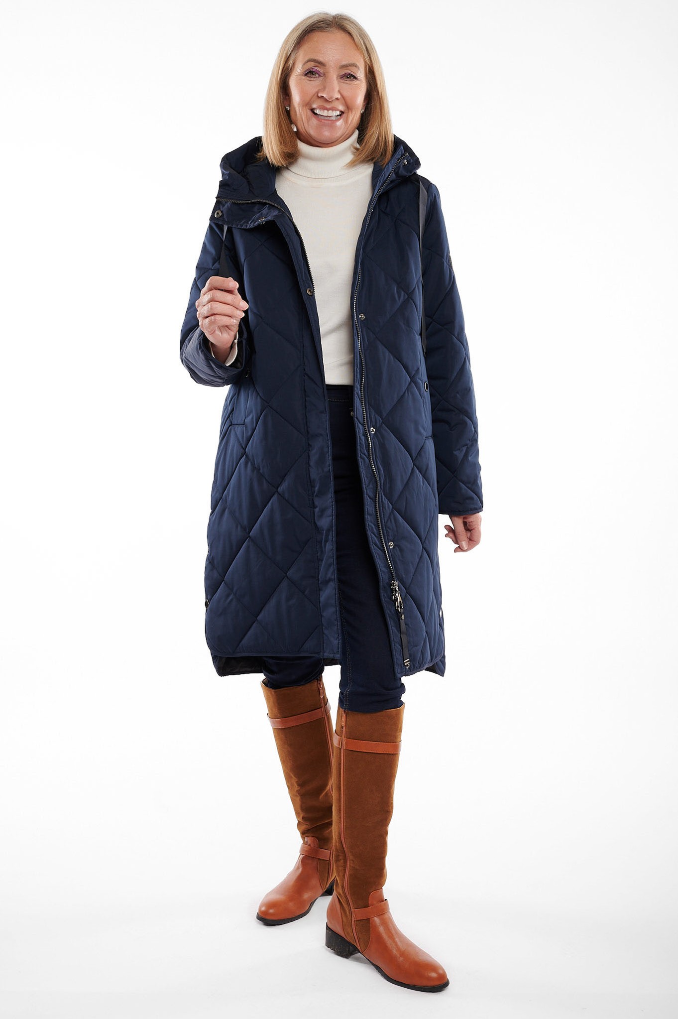 Frandsen Livi Diamond Quilted Hooded Coat Navy 69
