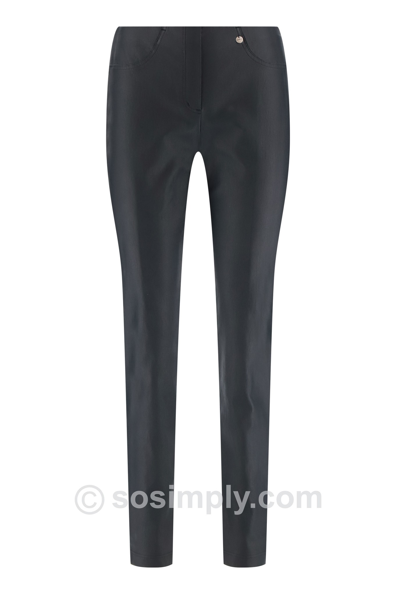 Robell Bella Faux Leather Trousers Navy 69
