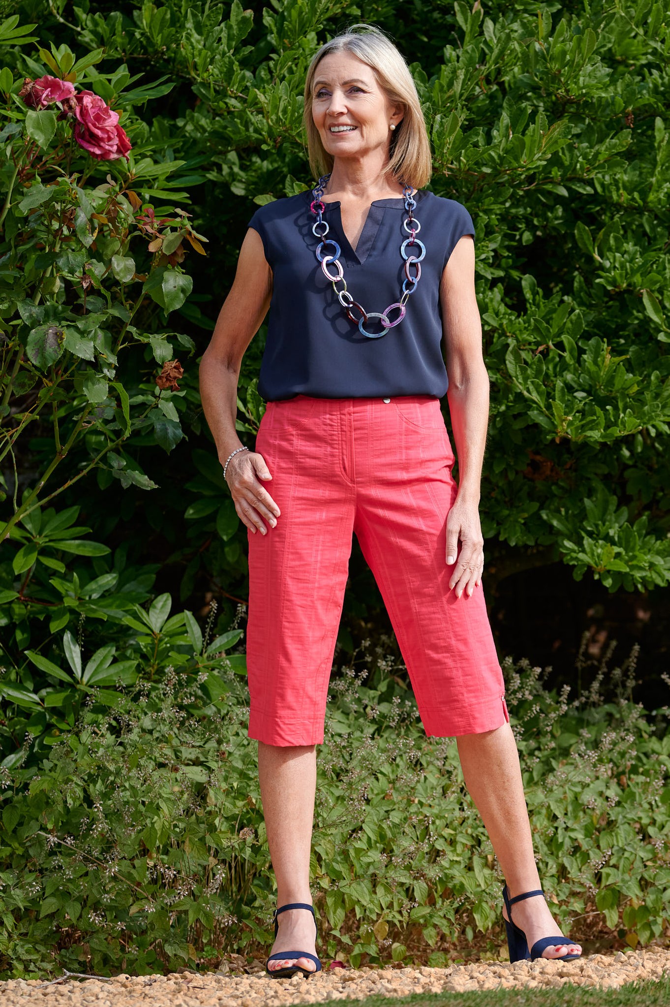 Robell Bella 05 Seersucker Shorts Rosa Red 461