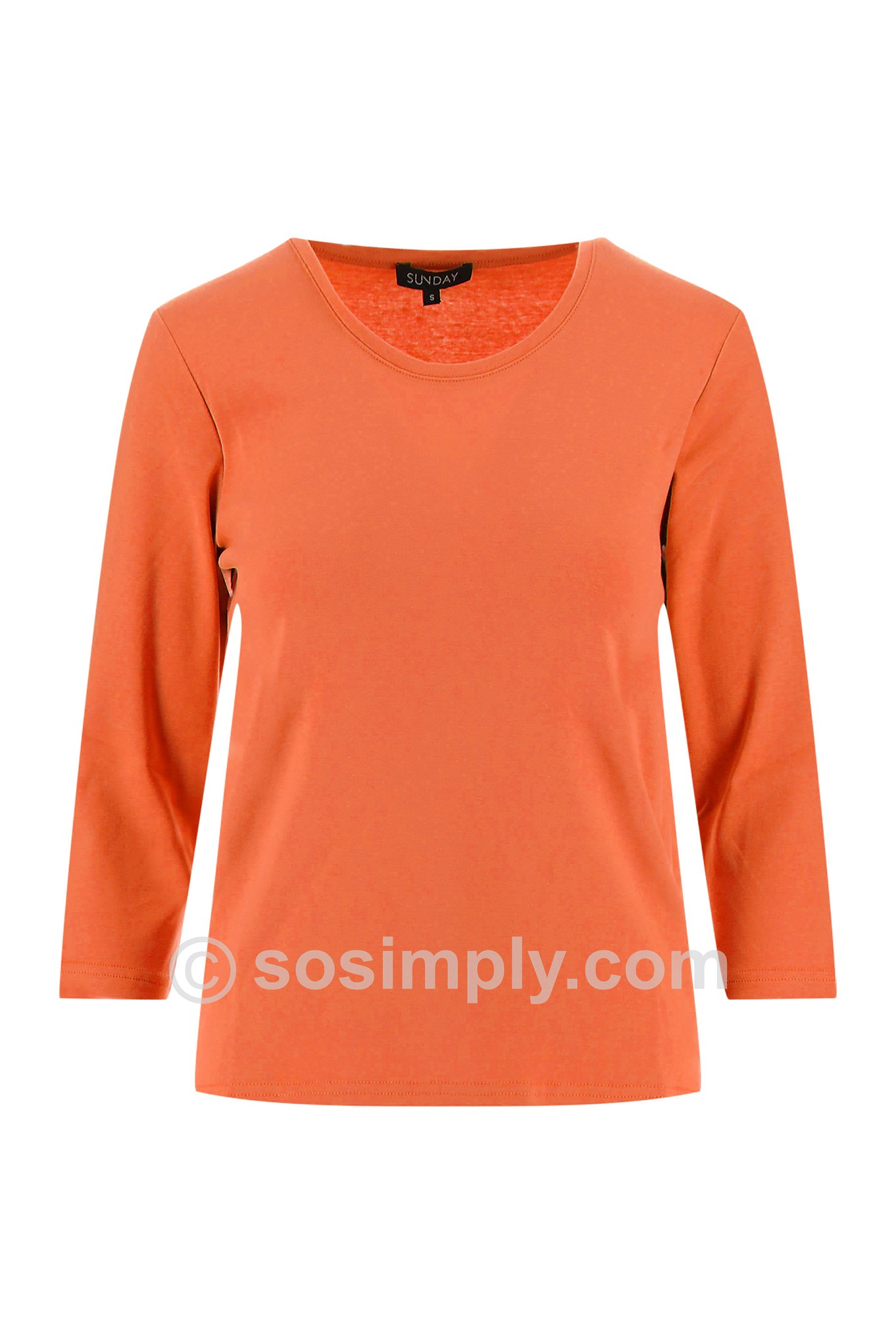 Sunday Scoop Neck Cotton Top 3/4 Sleeve Coral 33