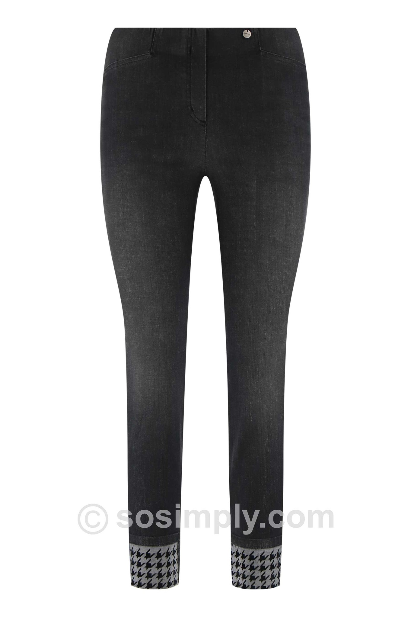 Robell Rose 09 Houndstooth Turn Up Denim Jean Black 90