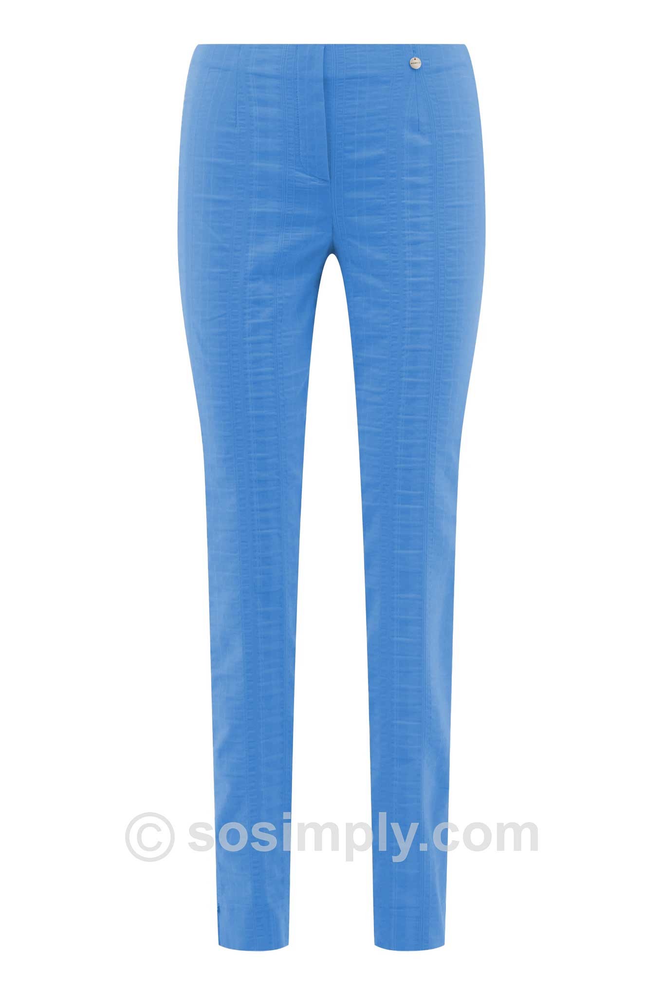 Robell Marie F/L Seersucker Trouser Cornflower Blue 60