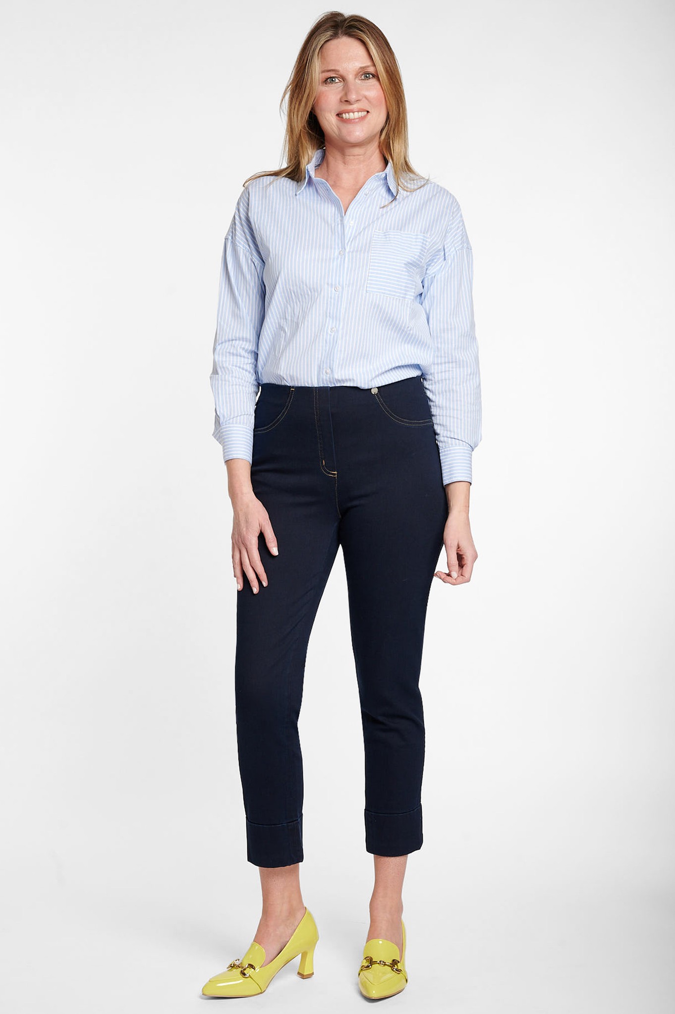 Robell Bella 09 Denim  Jean Navy Blue 690 Yellow Stitching