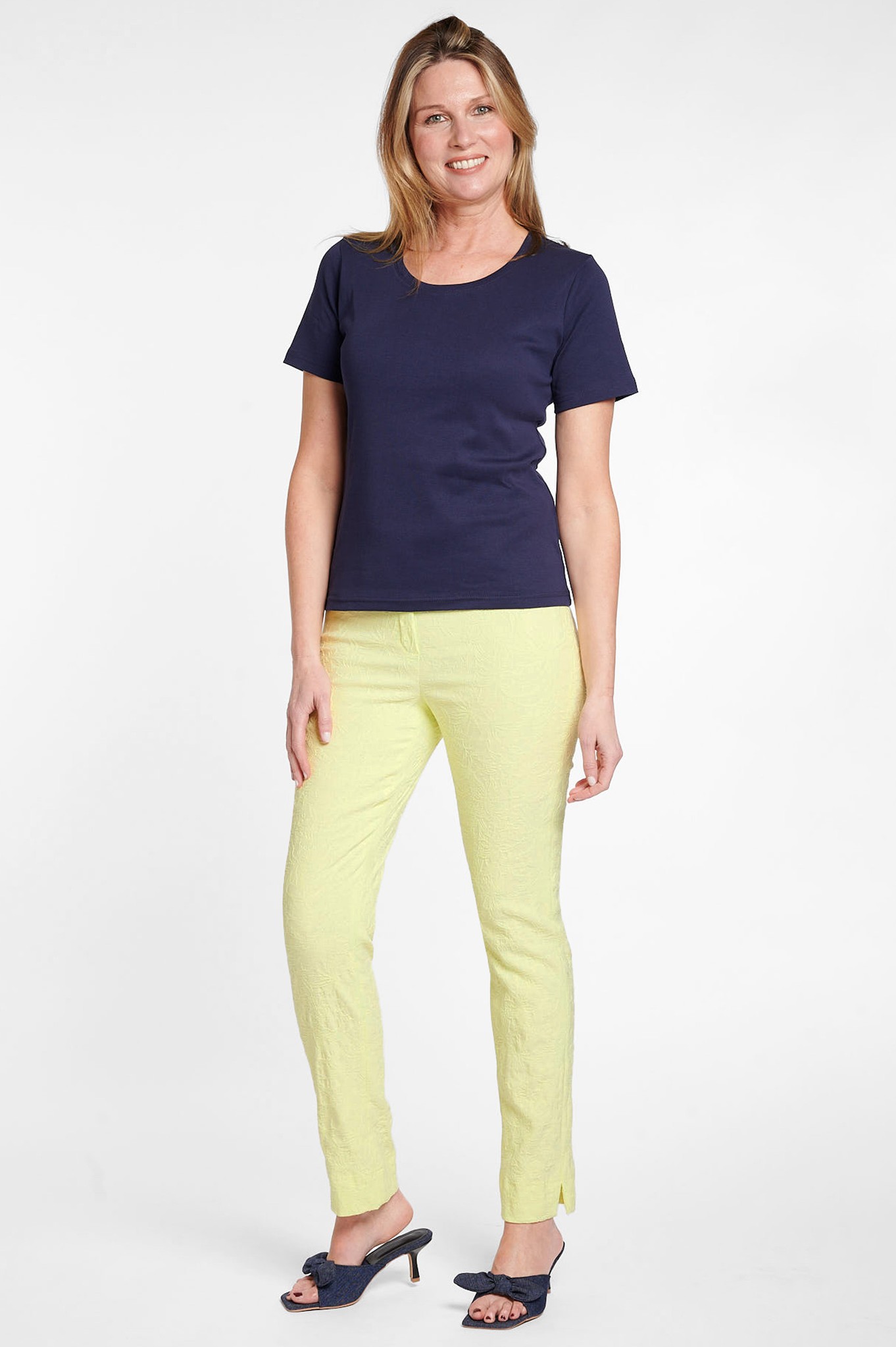 Robell Marie Leaf Jacquard Trouser Citron 824