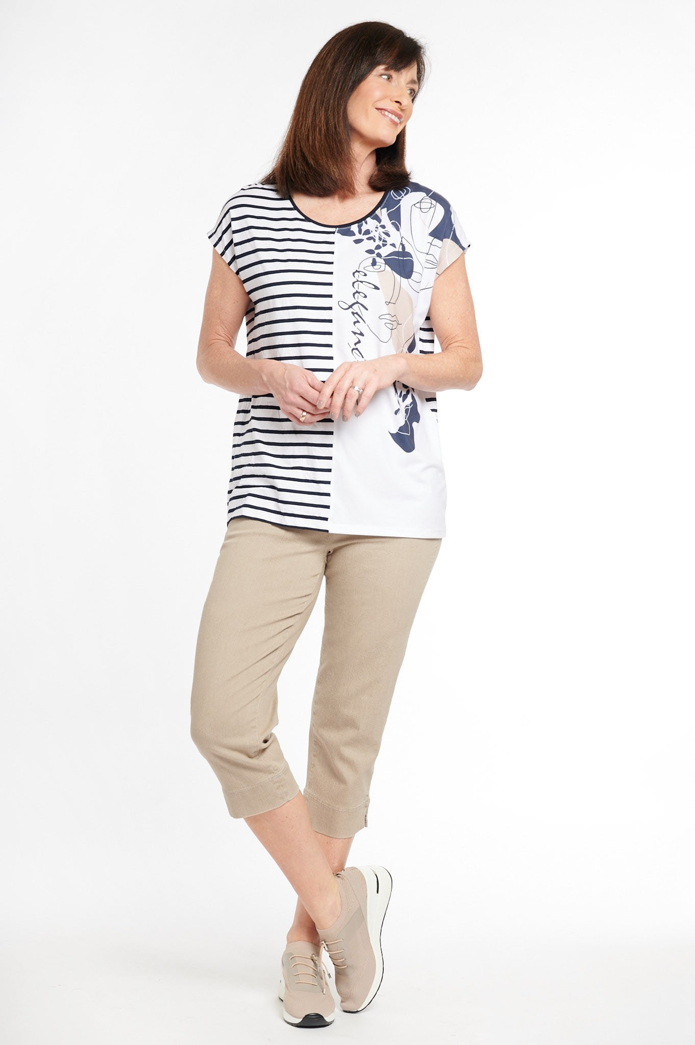 Robell Marie 07 Denim Crop Trouser Beige 14