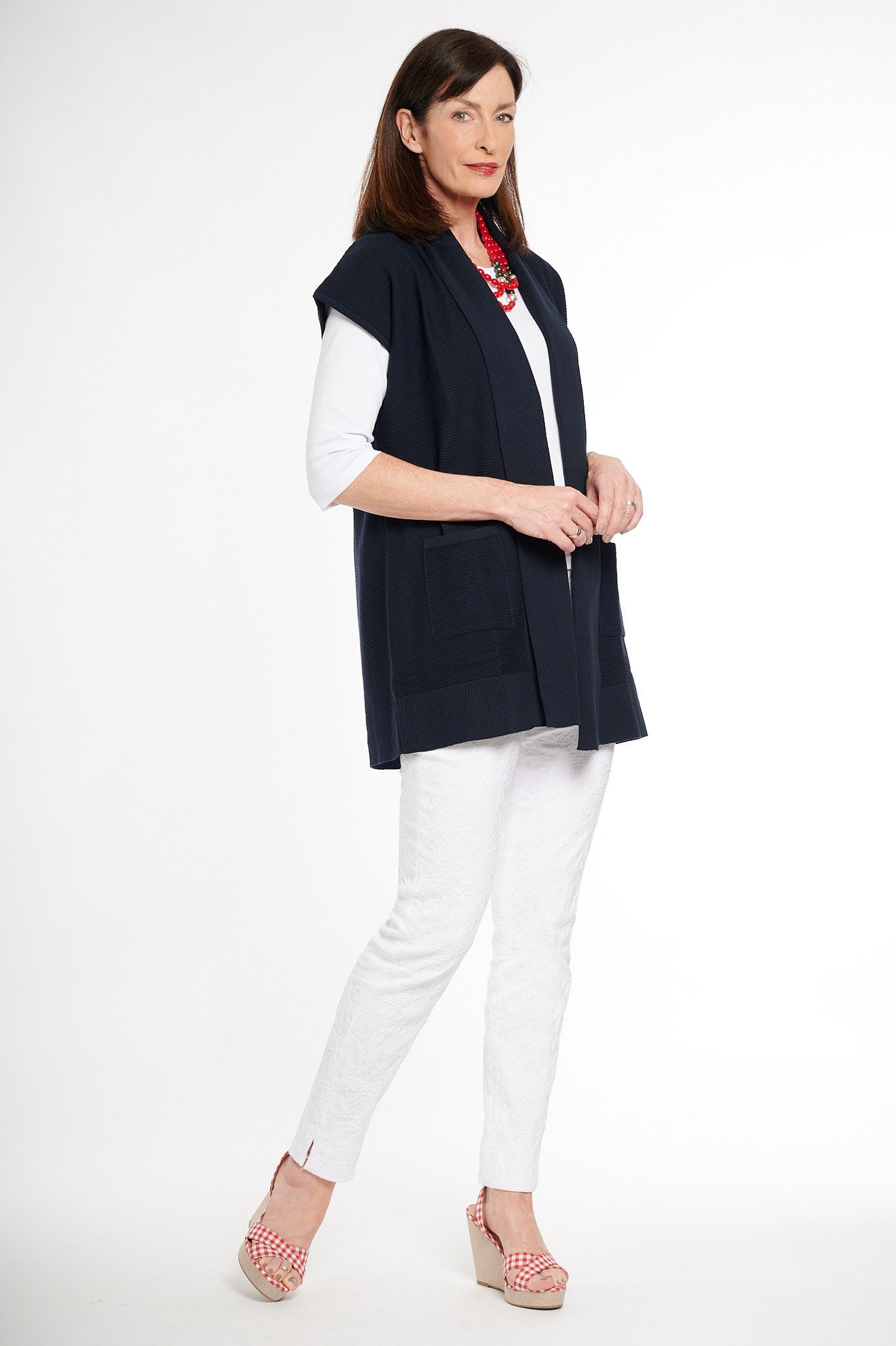 Robell Marie Leaf Jacquard Trouser White 10