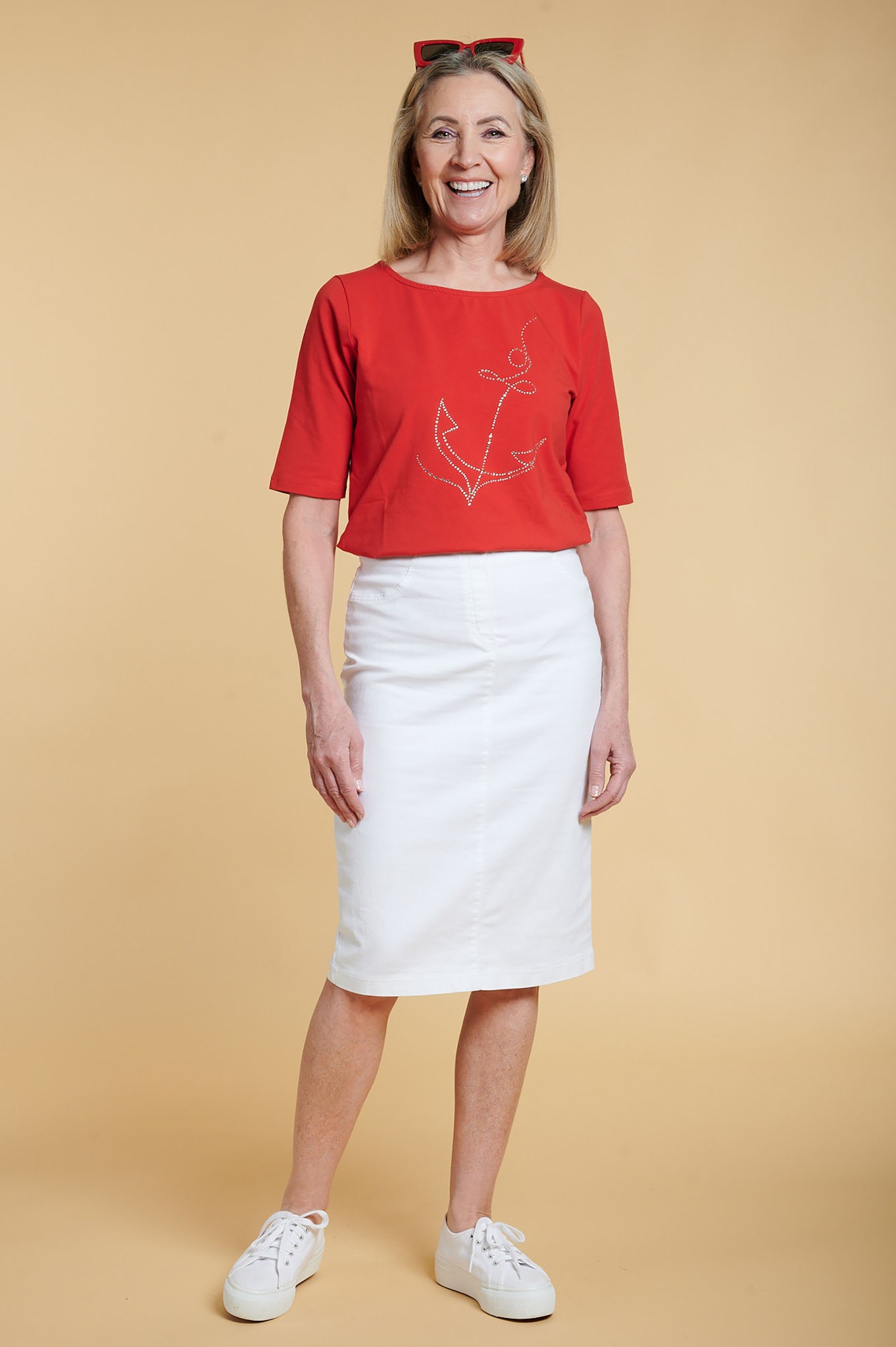 Robell Maraike Stretch Denim Skirt White 10