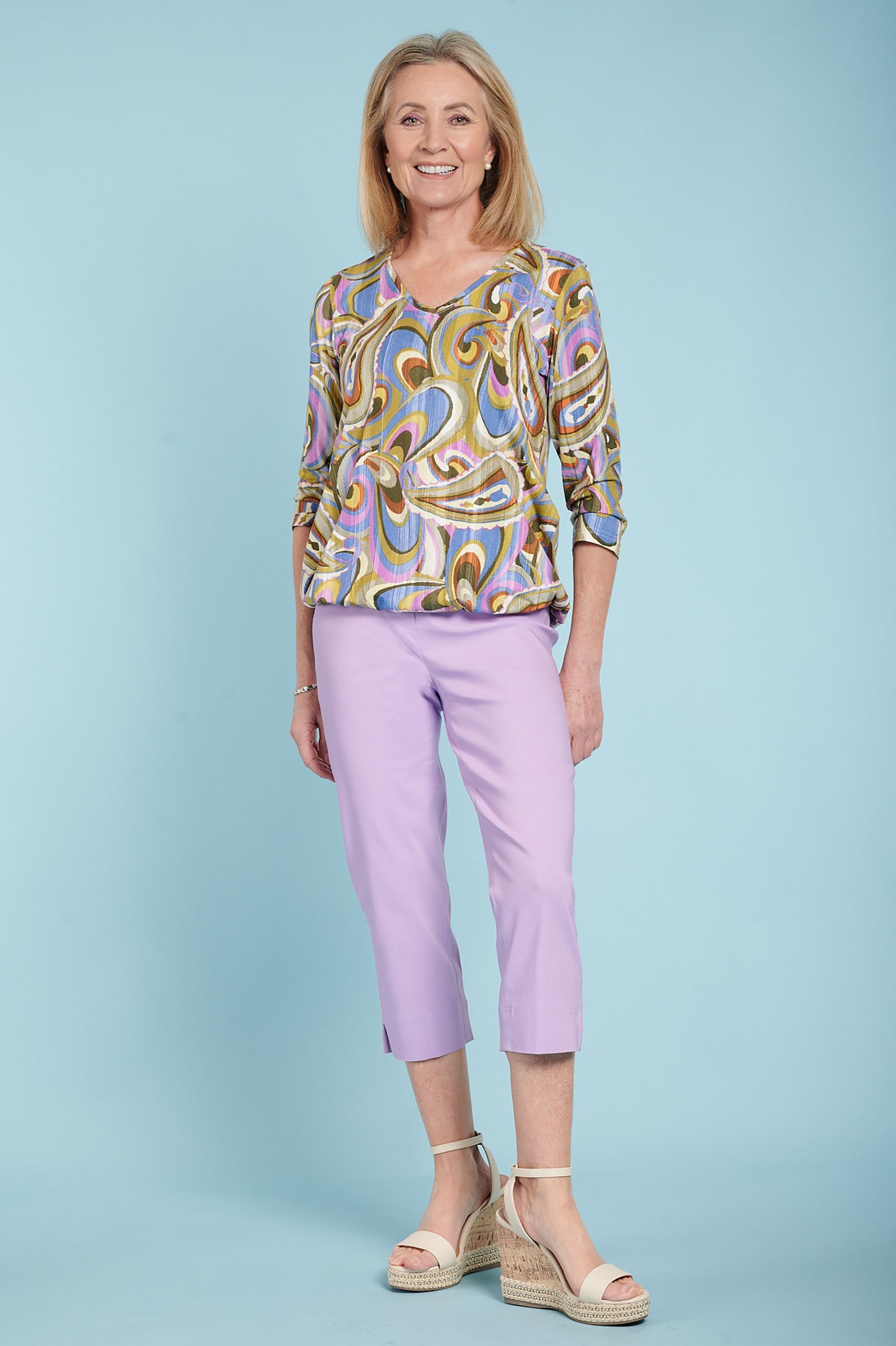 Robell Marie 07 Crop Trouser Sheer Lilac 521