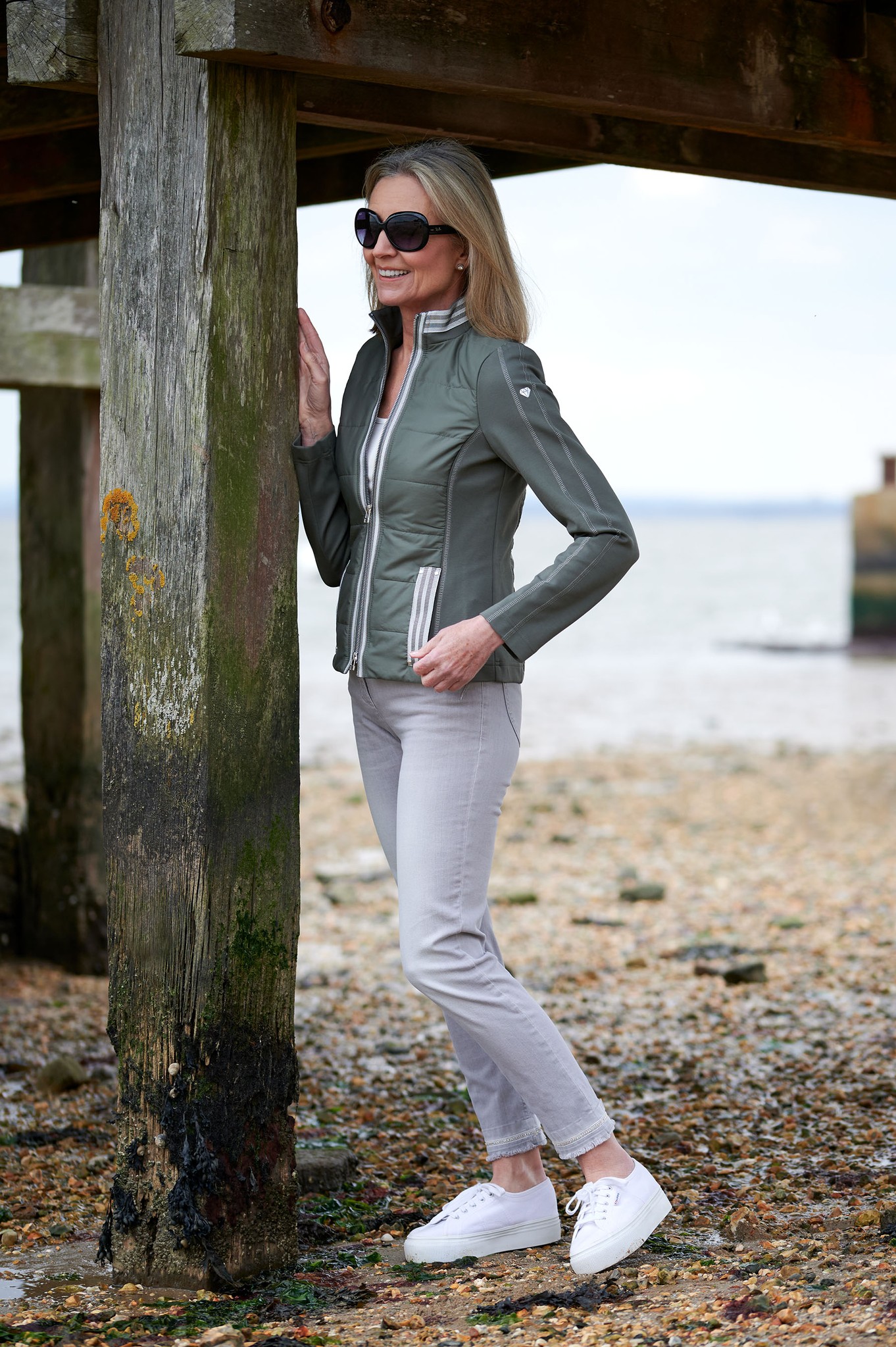 Robell Elena 09 Diamante Frayed Hem Denim Jean Stone Grey 92