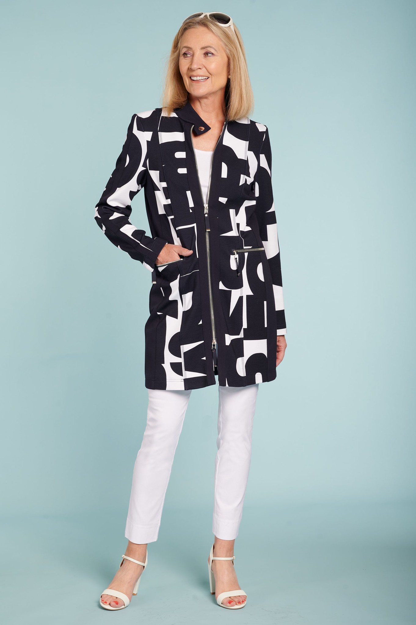 I'cona Mono Typograph Longline Jacket Navy 69