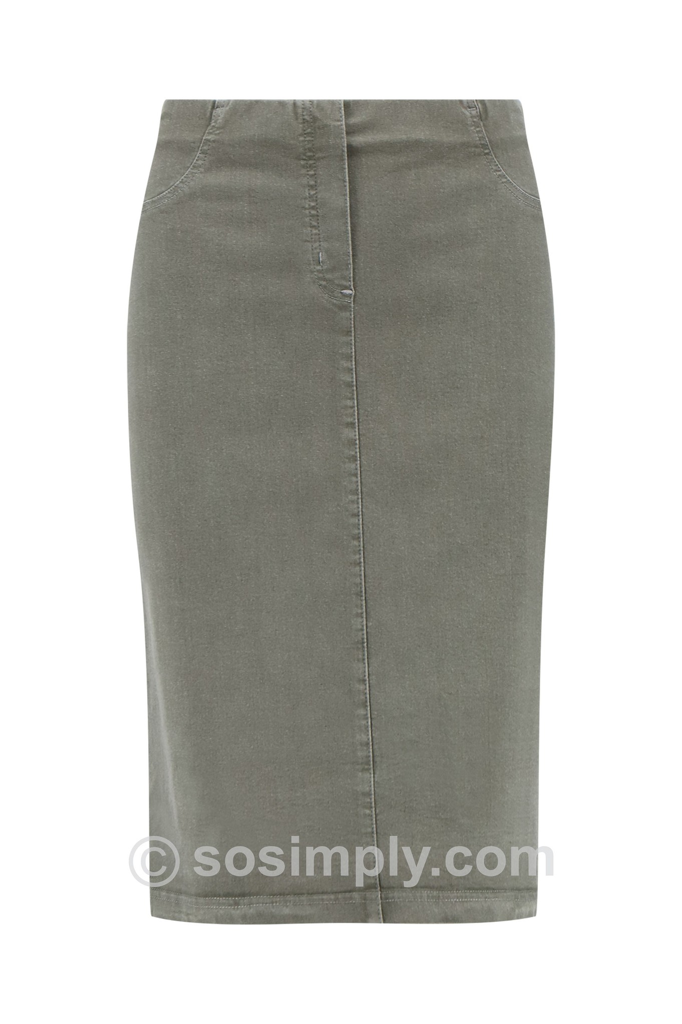 Robell Maraike Stretch Denim Skirt Olive Green 85
