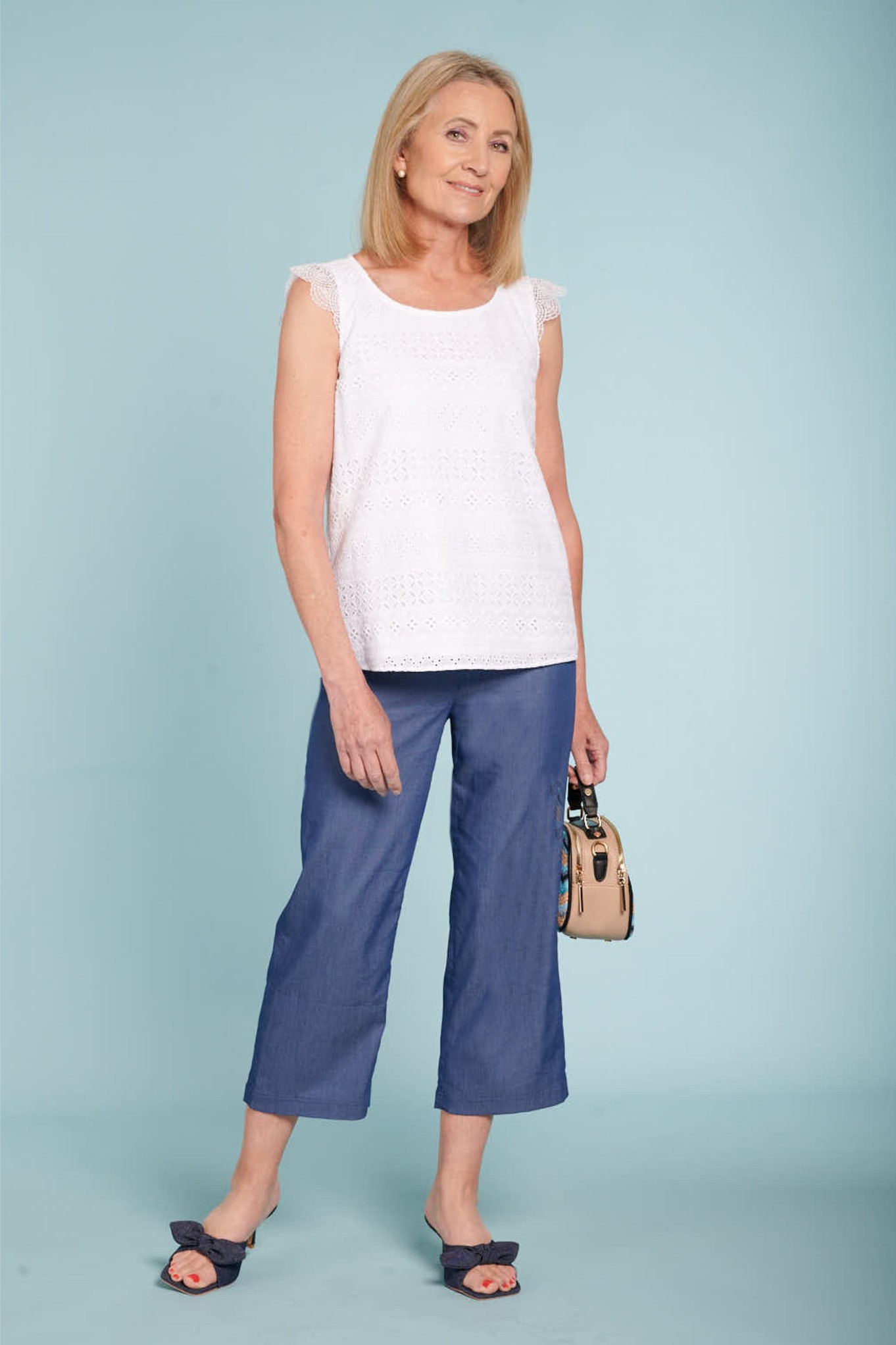 Robell Freida 07 Cotton Culotte Crops Denim Blue Cotton 64