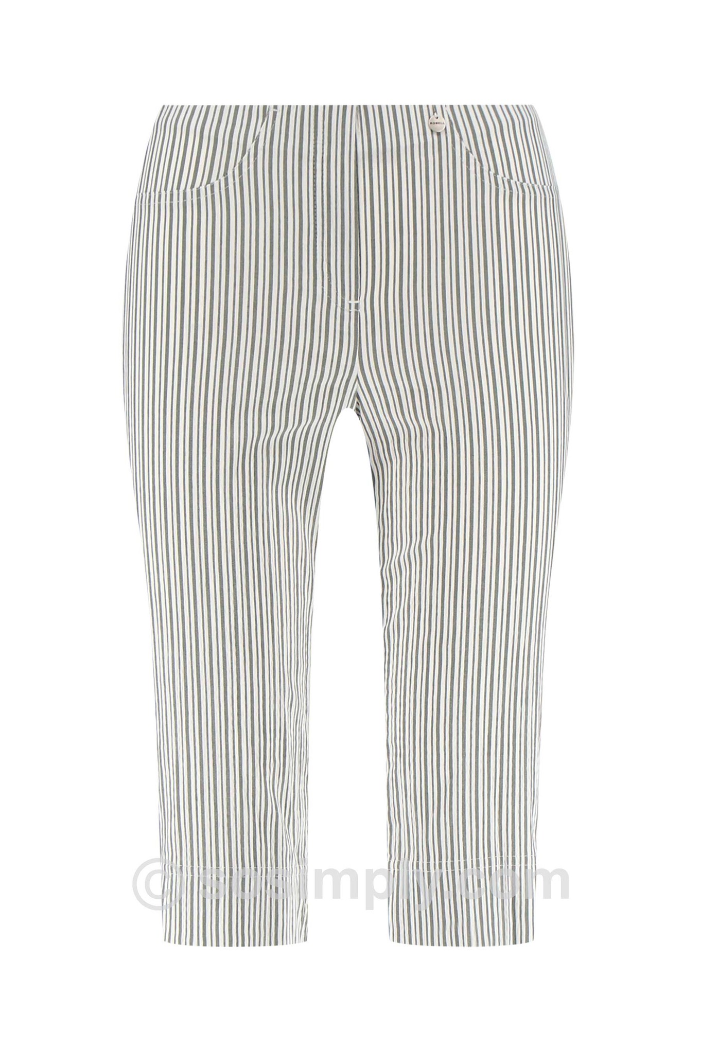 Robell Bella 05 Pinstripe Seersucker Bermuda Shorts Dark Olive 88