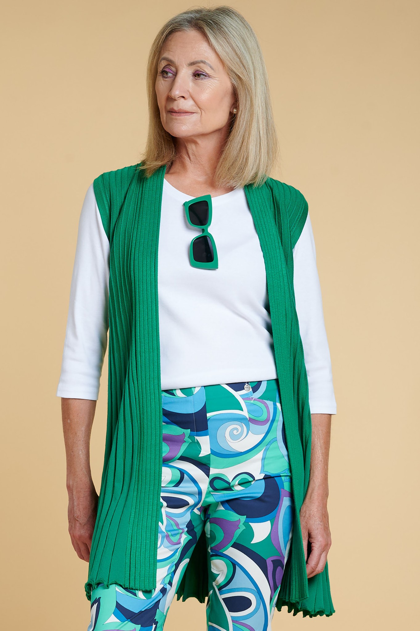 Sunday Gaynor Sleeveless Pleated Cardigan Emerald 79