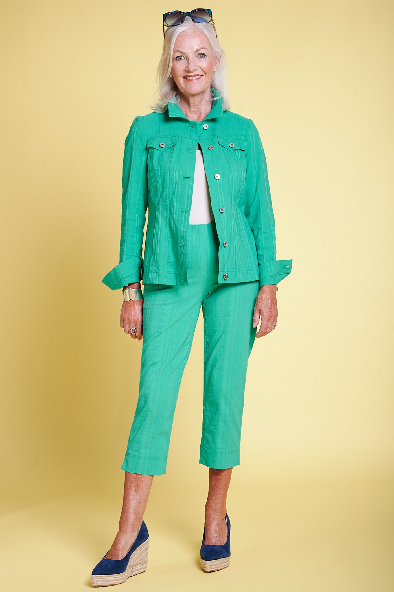 Robell Marie 07 Seersucker Crops Emerald Green 843